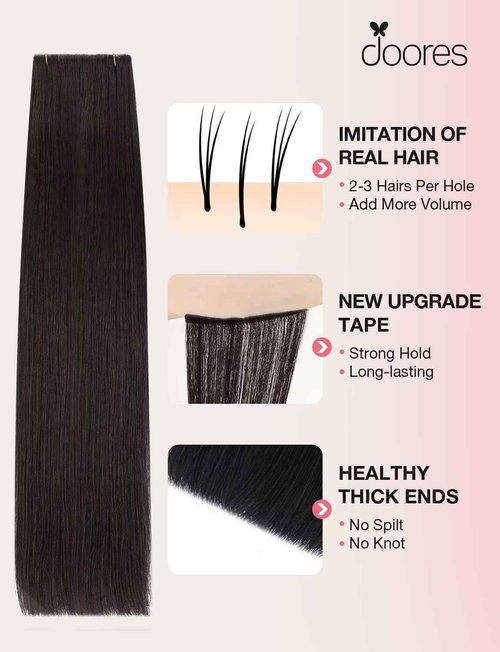 DOORES Invisi Edge Seamless Tape in Wide Hair Extensions Human Hair, Natural Black 4PCS Injection Tape ins 20g 20 Inch, 3 Inch Wide Injected Natural Virgin Human Extensions Invisible