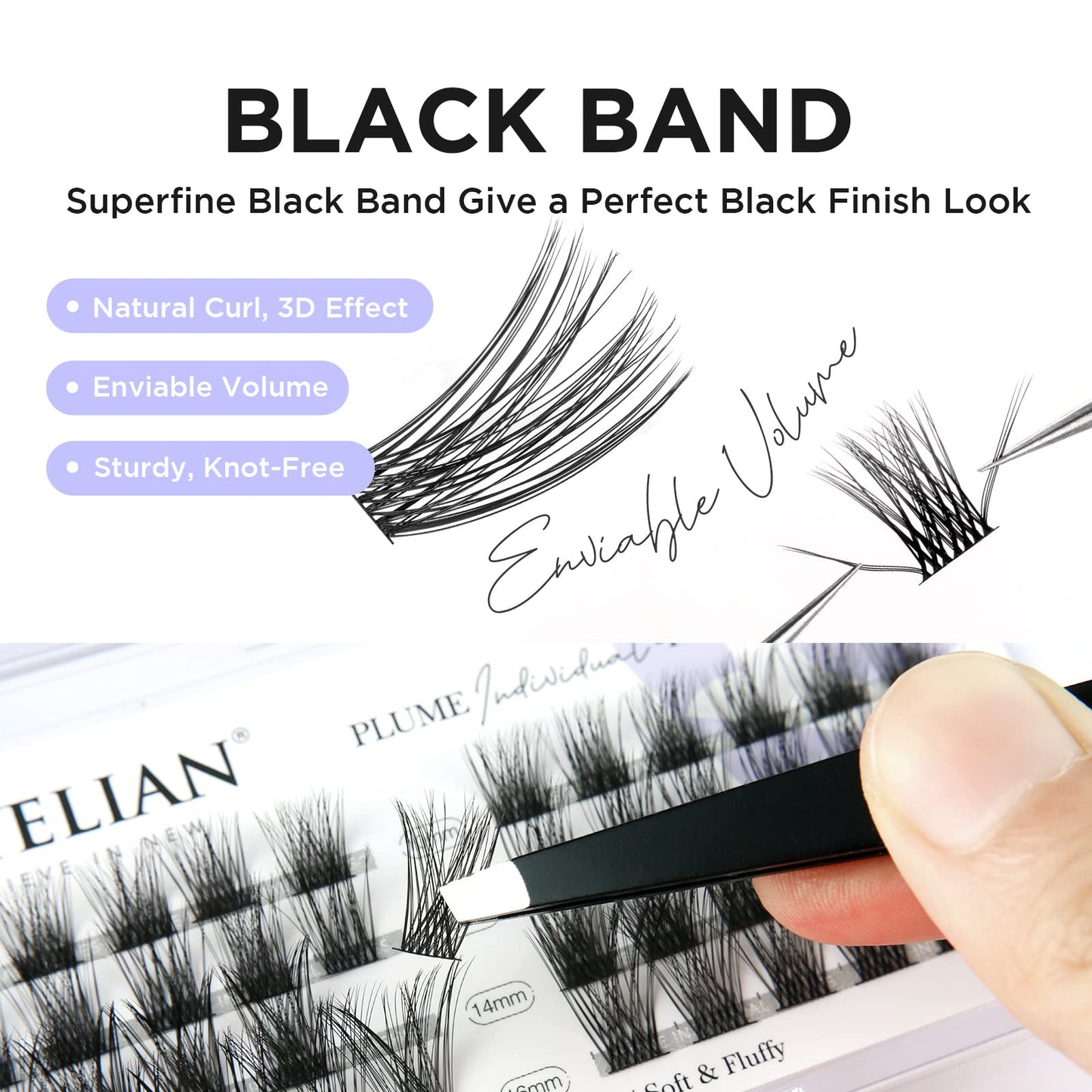 DIY Eyelash Extension,Cluster Lashes Individual False Eyelashes Extension Natural Look Reusable Glue Bonded Black Super Thin Band 48 Lash Clusters by BEYELIAN (Style3 0.07 10mm Black Band)