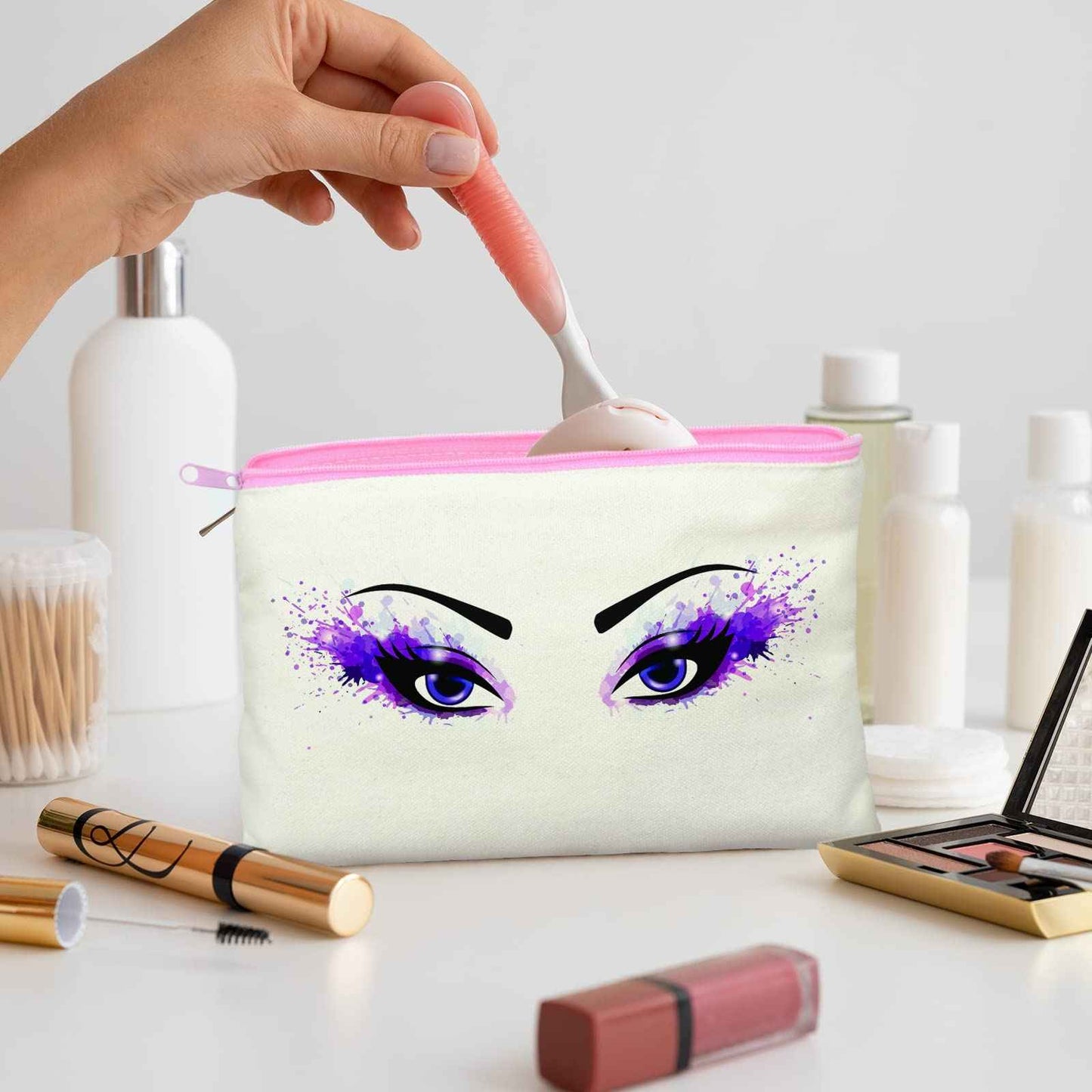 ZeeDix 12 Packs 8.3 x 5 inches Blank DIY Craft Bag Canvas Zipper Pouch- Beige Canvas Makeup Zipper Pouch Bags Multipurpose Cosmetic Bag, Travel Toiletry Bag for Storage