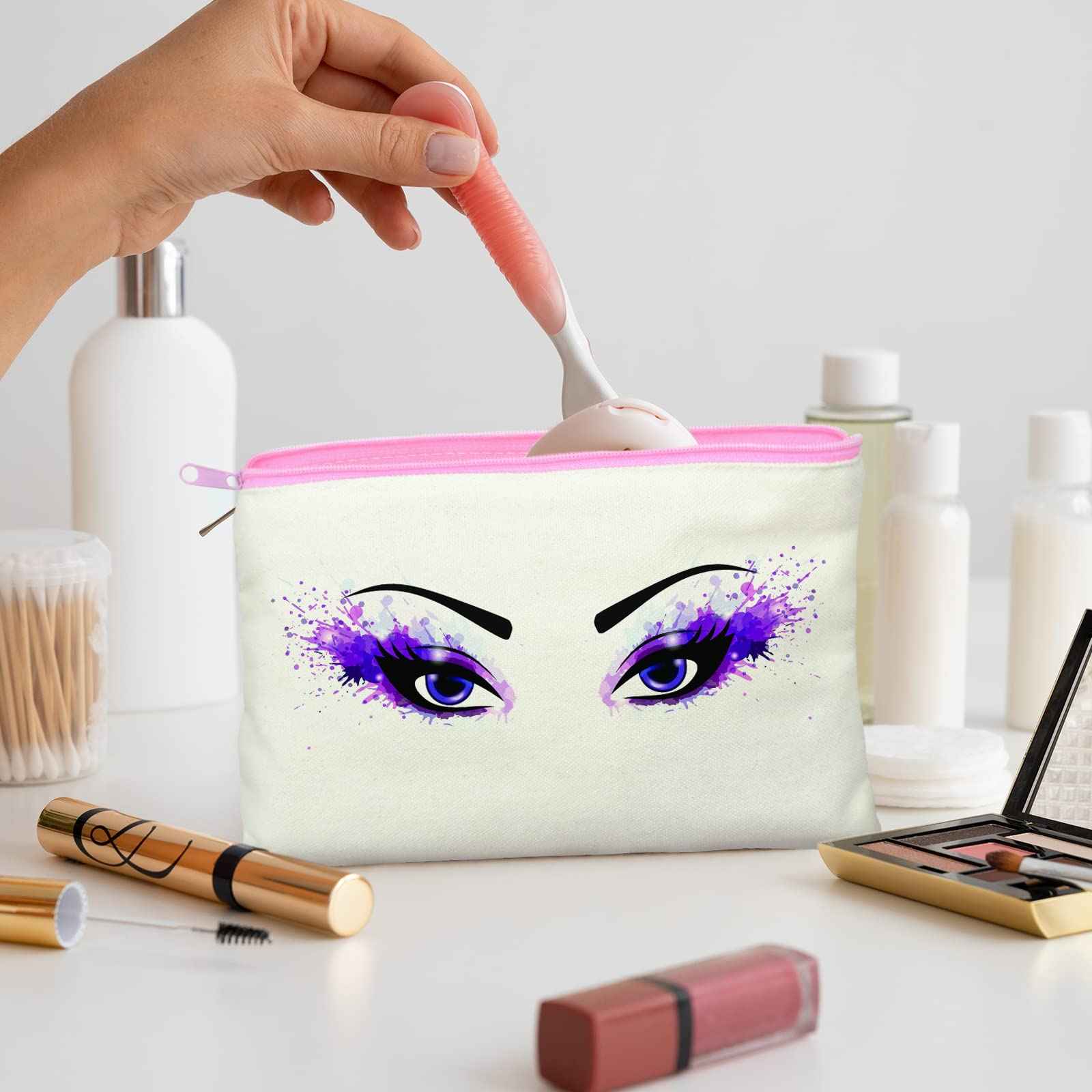 ZeeDix 12 Packs 8.3 x 5 inches Blank DIY Craft Bag Canvas Zipper Pouch- Beige Canvas Makeup Zipper Pouch Bags Multipurpose Cosmetic Bag, Travel Toiletry Bag for Storage