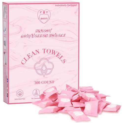 Fcaeon Disposable Face Towel 300 Count Instant Expansion Compressed Towel Tablets 9×7.5 Inch Washcloths for Women Compact Cloths Storage for Skincare Makeup Removal Facial Cleansing Gym Fitness (Pink)