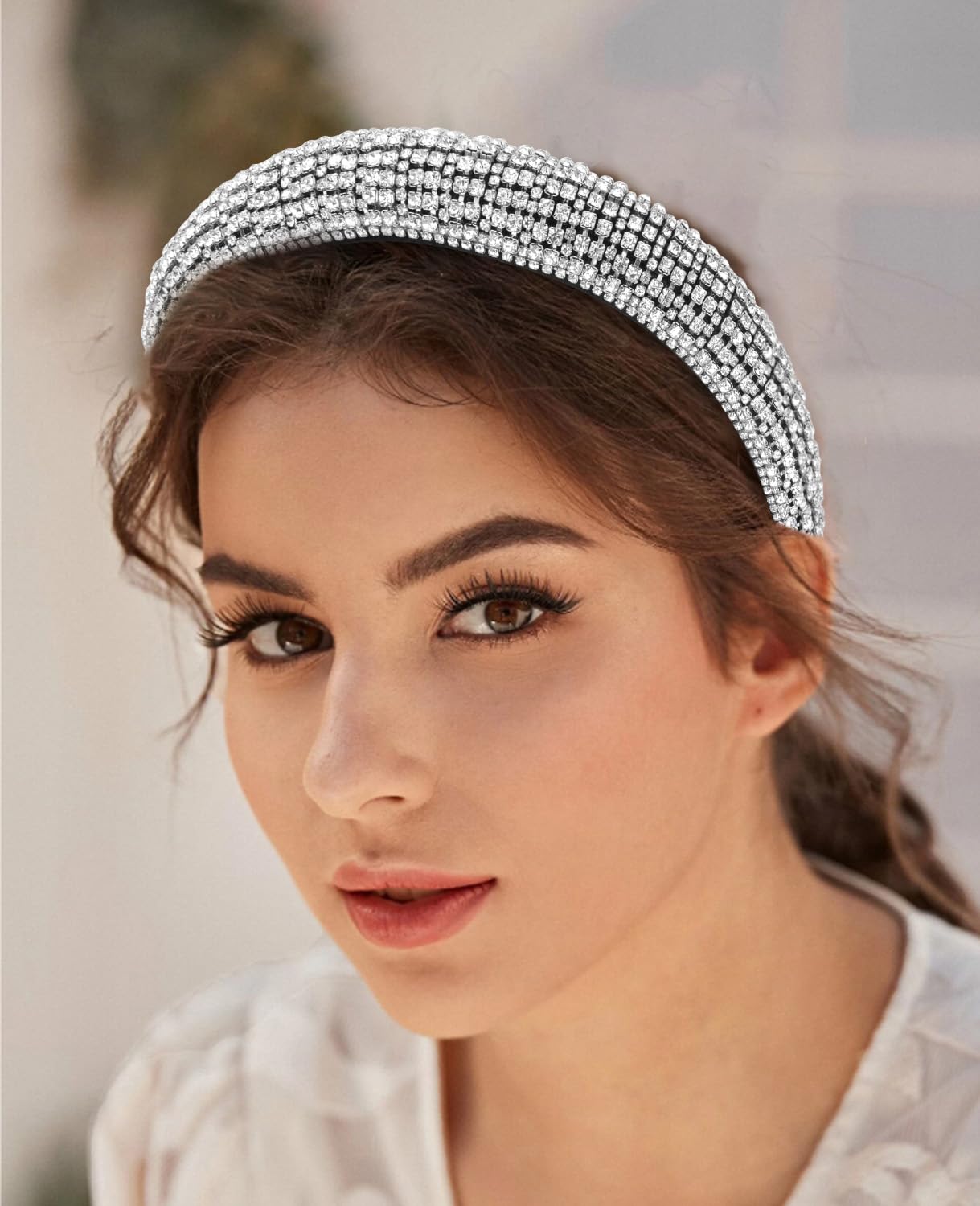 Wecoe 2pcs Silver Gold Rhinestone Headbands Thick Padded Puffy Headband Bling Glitter Sparkly Diamond Headband Non Slip Fashion Head Band Holiday Formal Hair Accessories For Women Girls Gifts