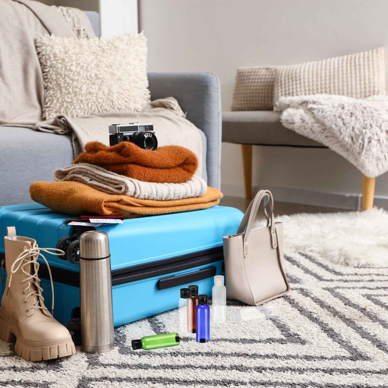 uxcell 2oz Plastic Bottles with Flip Caps, 24 Pcs Reusable Travel Size Containers with Lids Plastic Squeeze Refillable Dispensing Bottles for Shampoo, Body Soap, Toner(Blue Black)