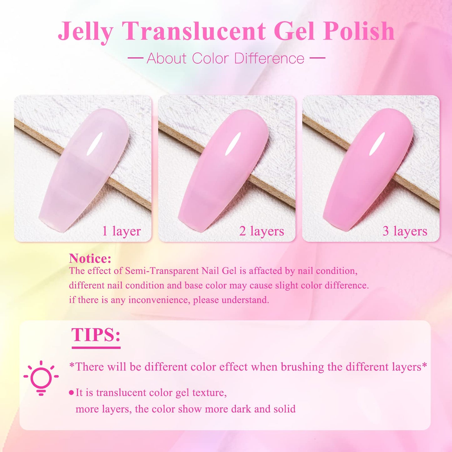 MTSSII Gel Nail Polish Kit, 6 PCS Jelly Translucent Gel Nail Polish Sock Off UV/LED Gel Nail Polish Lamp Cured, 8 ml/0.28 FL.OZ (Jelly Glow)