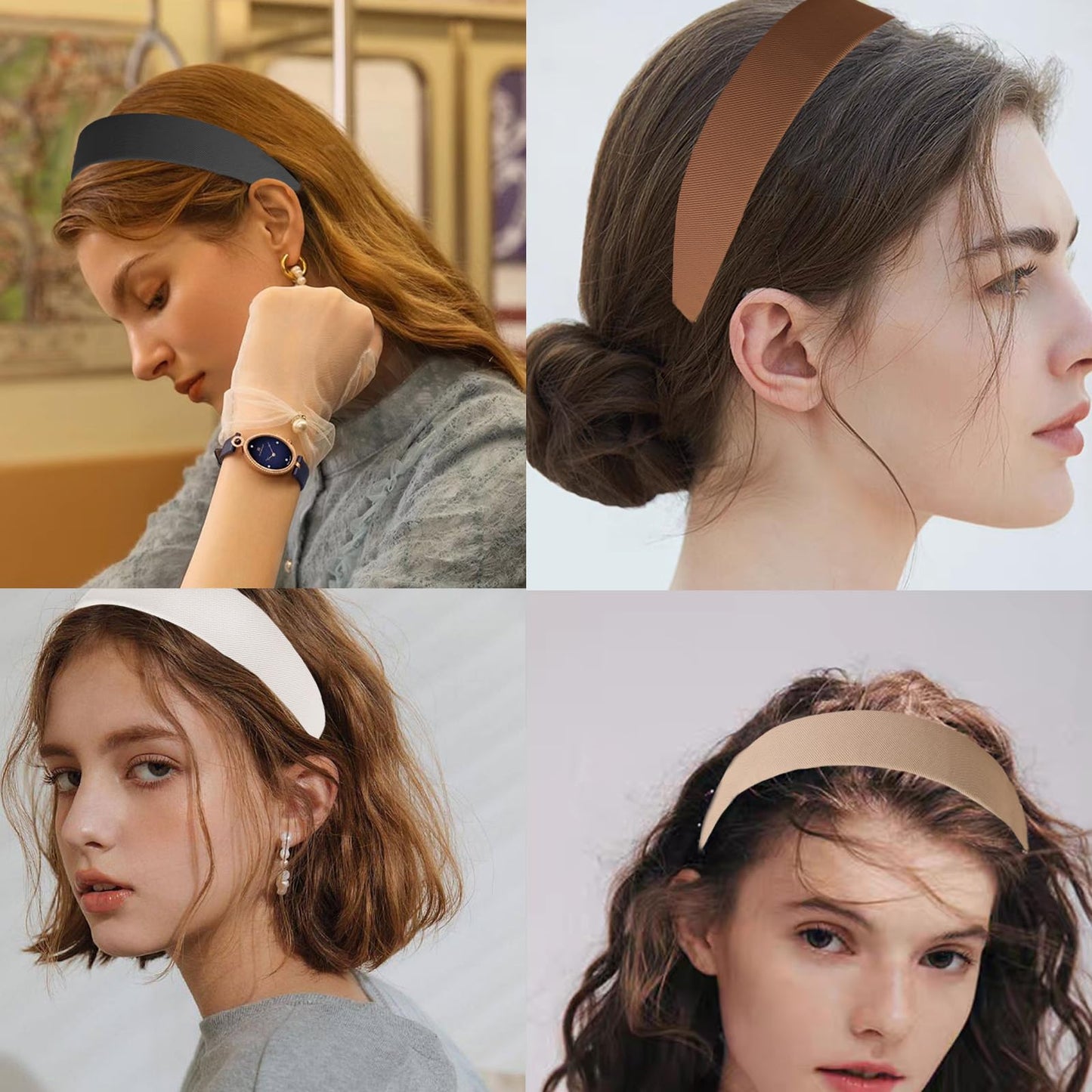 LifeDawn 4PCS Wide Non-Slip Solid Color Headbands for Women: Fashion Top Knot Hair Accessories in Black and White