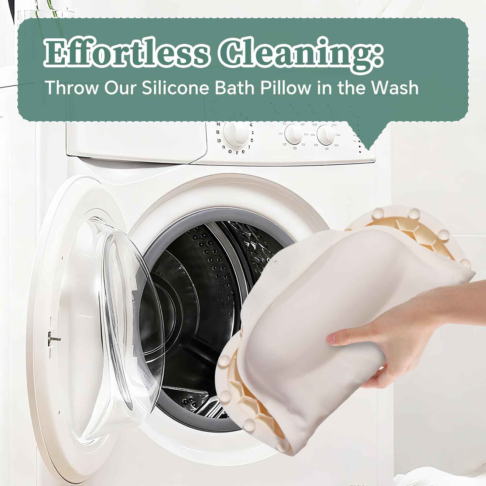 Silicone Bath Pillow for Tub Adults, 4D Air-Cushion Bathtub Pillow for Head Neck and Back Support, Non-Slip Suction Cups, Quick-Drying Waterproof Spa Pillow, Easy to Clean & Store，White