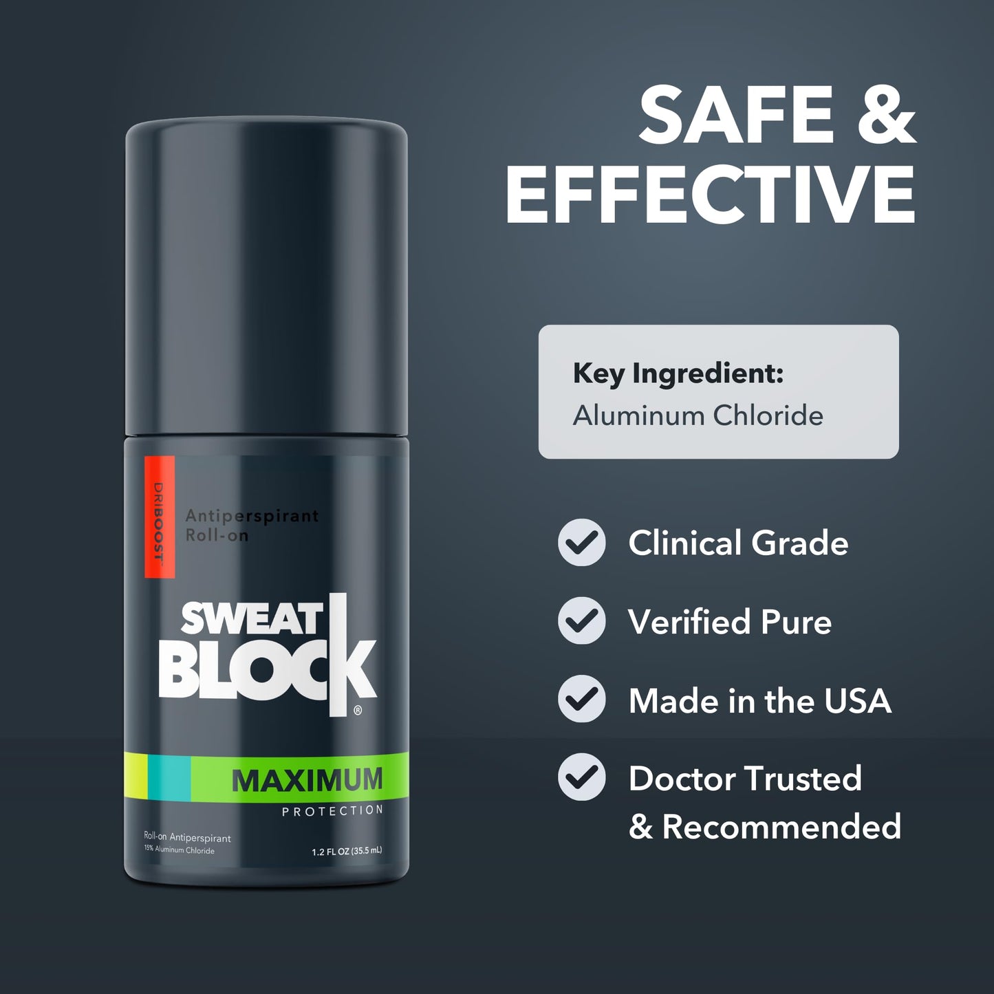 SweatBlock Antiperspirant Deodorant System - MAXIMUM CLINICAL STRENGTH for Men & Women - Hyperhidrosis Aid Up for to 7-Day Sweat Control - Roll-On 1.2 fl oz + 48-Hour Odor Protection Stick 2.7oz