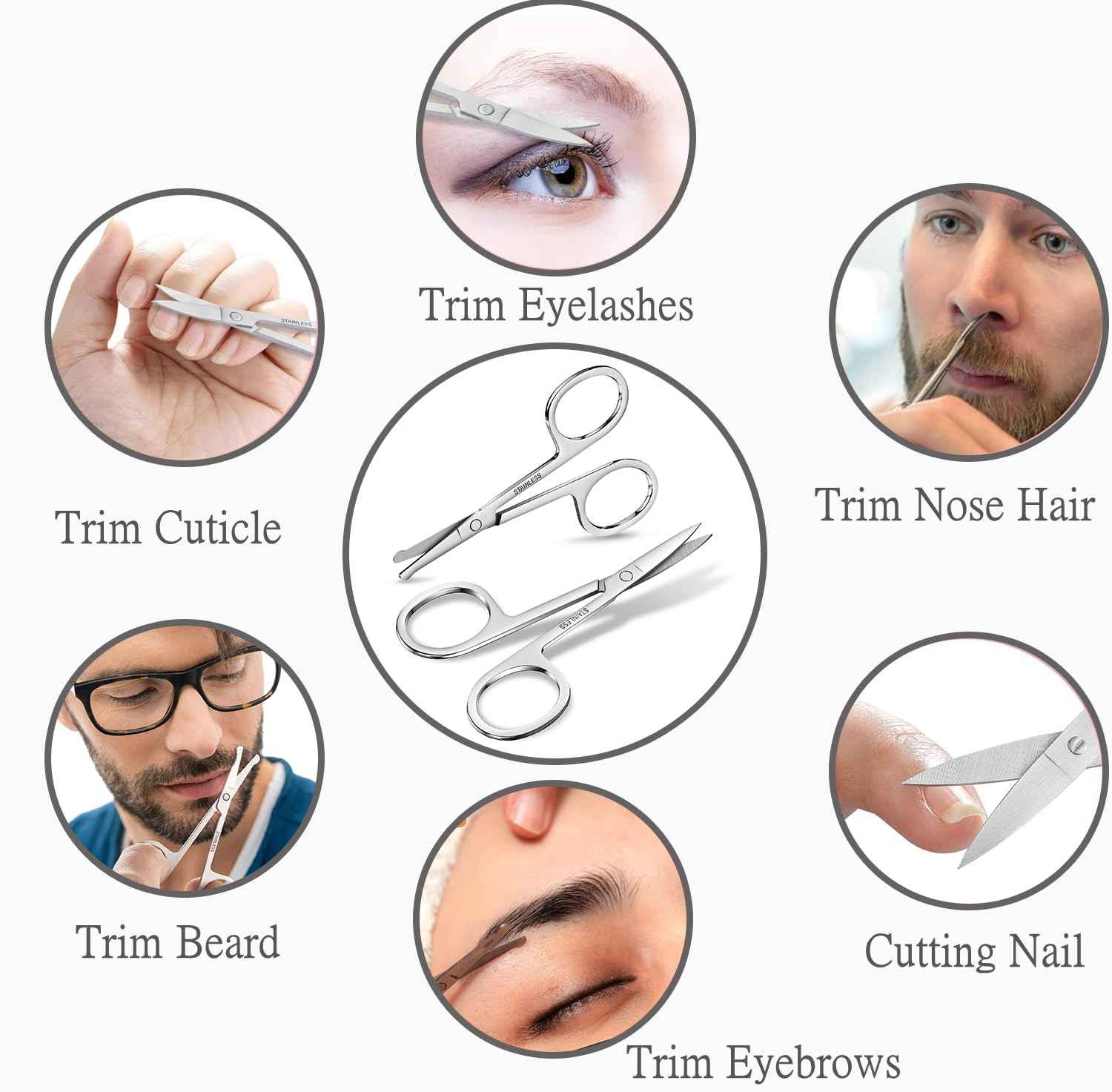 Natzerat 5-Piece Men's Safety Rounded Tip Small Scissors - Professional Stainless Steel Trimming Scissors for Mustache, Nose, Beard, Eyebrows, Eyelashes, and Ear Hair Cutting