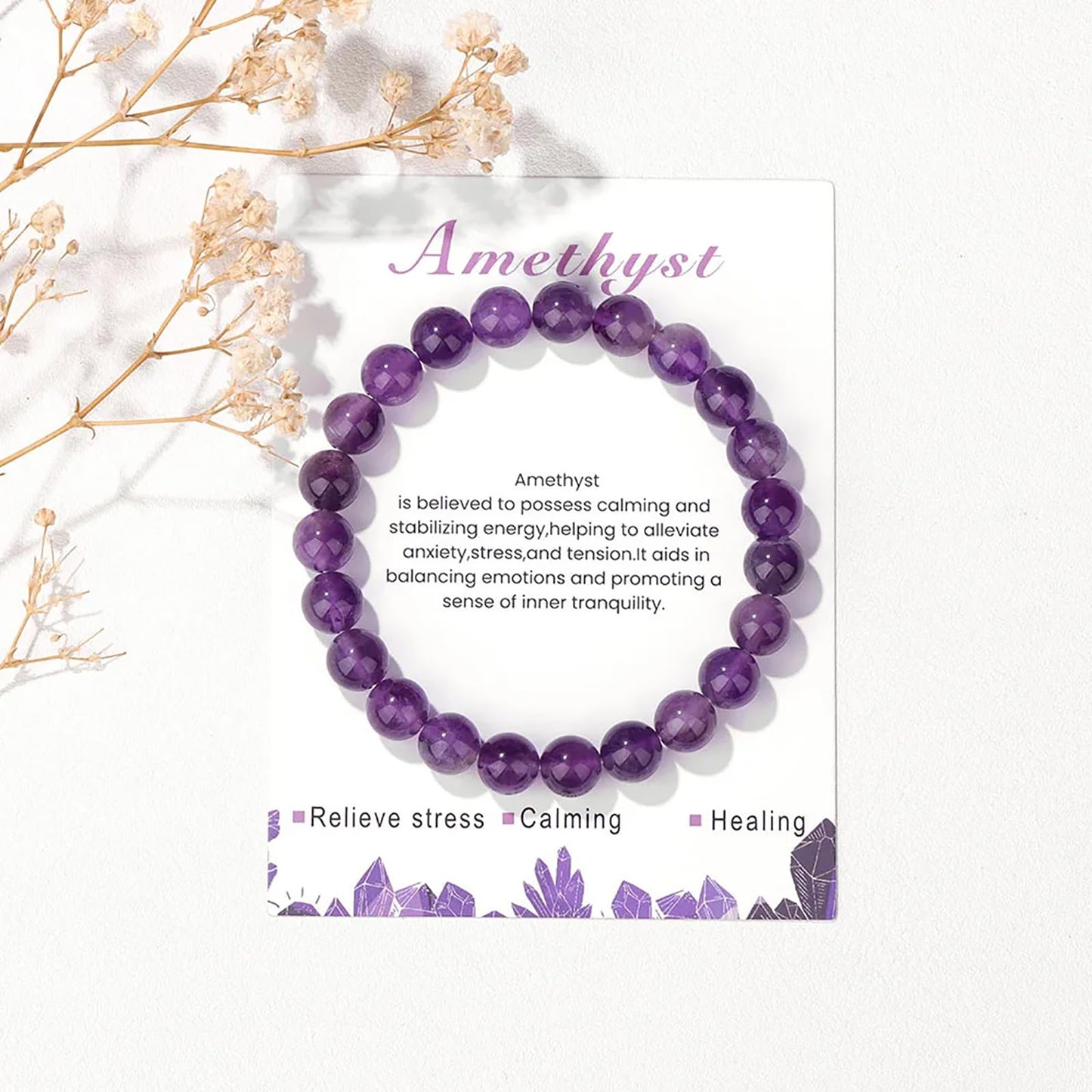 Amethyst Bracelet for Women 8mm Handmade Amethyst Crystal Bracelet Natural Stone Gemstone Bracelet Amethyst Healing Bracelets Stretch Beaded Bracelets Amethyst Jewelry for Women Girls