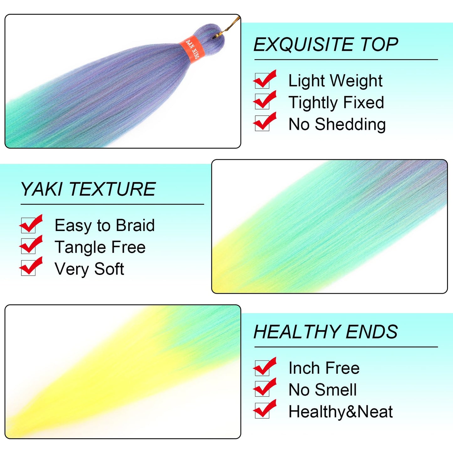 Rainbow-Color Ombre Purple Sky Blue Yellow Pre Stretched Braiding Hair 30 Inch Festival Yaki Texture Braid Hair Extensions 3 Packs Braiding Hair Pre Stretched