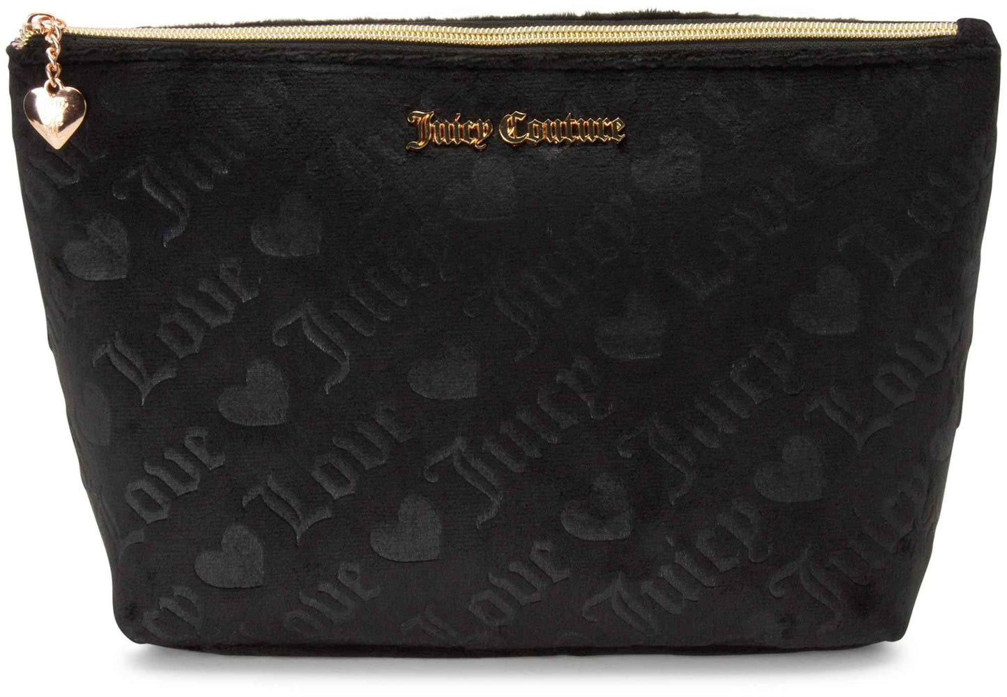 Juicy Couture Black Makeup Bag Cosmetics Organizer Travel Essentials Zip Top Wedge Velour Heart Love