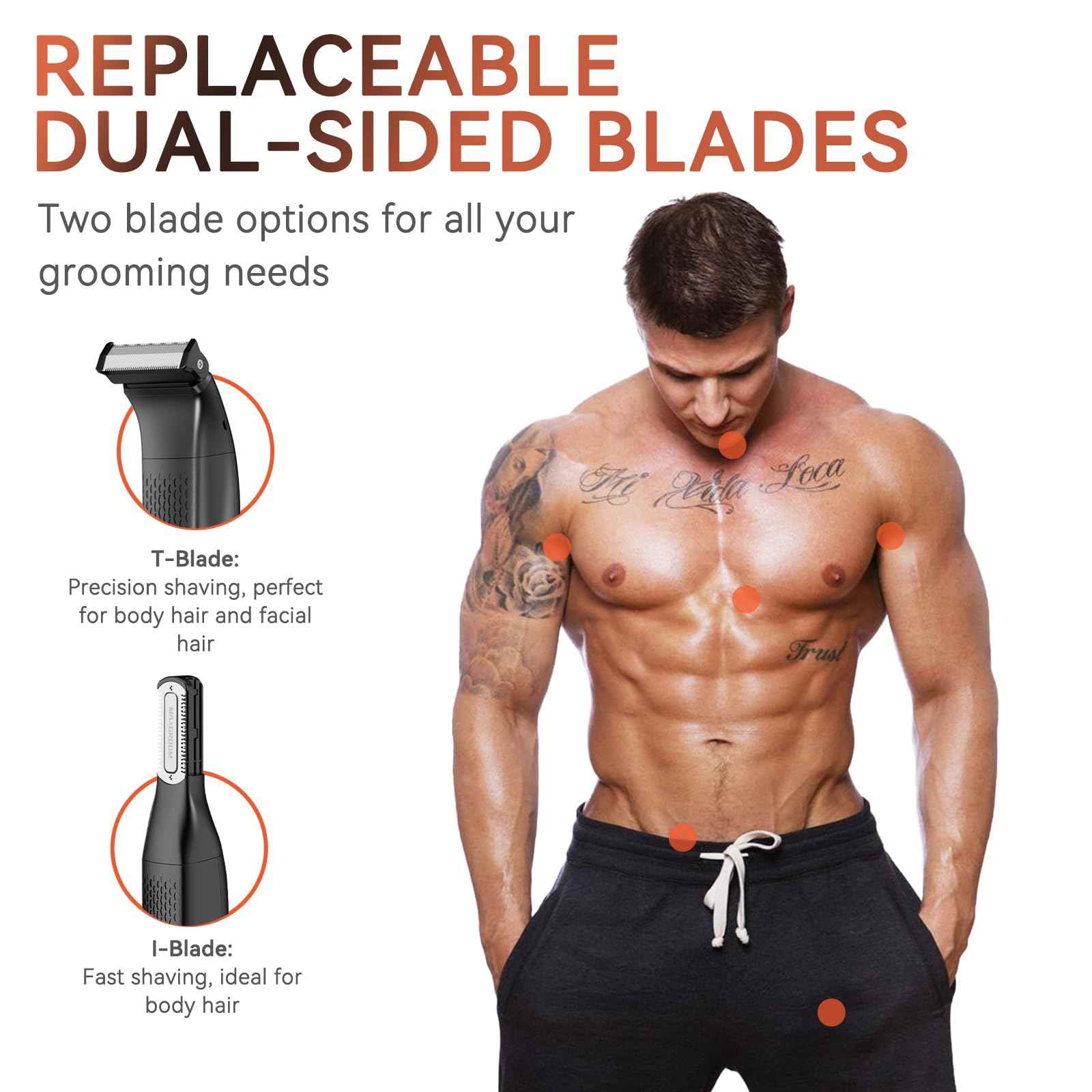 MAXGROOM Manscape Body Hair Trimmer for Men - 2-in-1 Electric Razor, Waterproof Wet/Dry Hair Shavers & Groomer for Pubic Groin & Ball Hair