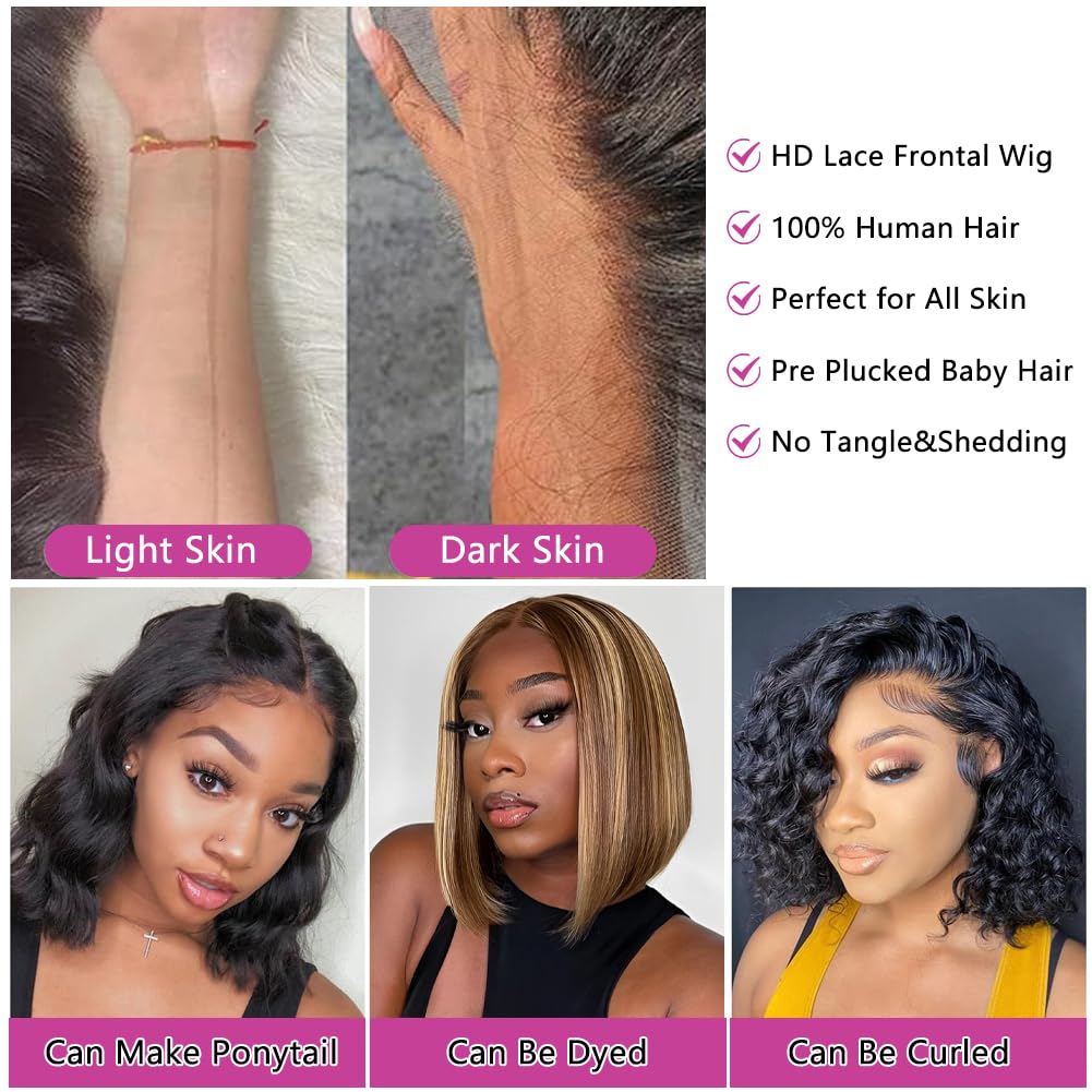 Straight Bob Wig Human Hair 8 Inch 13x4 HD Lace Front Wigs Human Hair Glueless Bob Lace Frontal Wig Human Hair Pre Plucked With Baby Hair 150% Density Short Bob Wigs for Black Women Natural Black