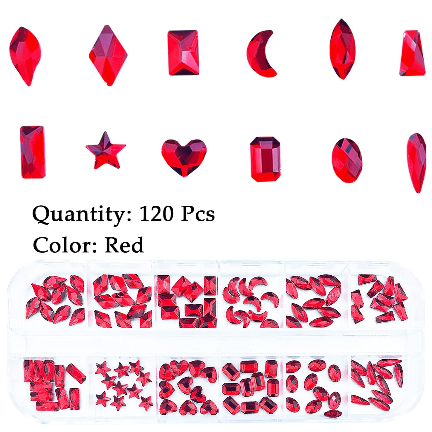 2120 Pcs Red Crystal Nail Rhinestones Round Beads Flatback Glass Gems Stones Multi Shapes Sizes Rhinestones Nail Charms for Nail DIY Crafts Clothes Shoes Jewelry