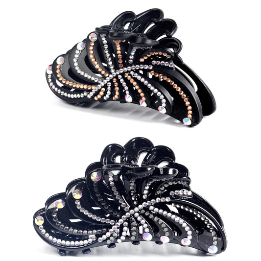 Yusier 2 Pcs 5inch Large Rhinestone Claw Clips for Thick Hair,Women's Prom Hair Accessories,Non-Slip Leaf Jumbo Jaw Clip Decorative Hair Clips