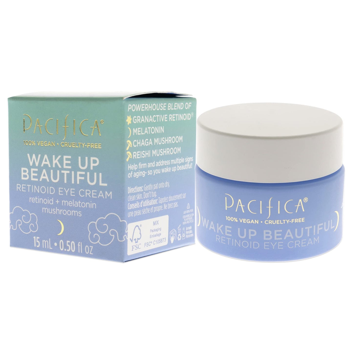 Pacifica Beauty, Wake Up Beautiful Retinoid Daily Under Eye Cream, For Aging Skin, Petroleum-Free Retinoid, Melatonin, Treat Fine Lines + Wrinkles, Clean Skin Care, Vegan + Cruelty Free, 0.5 Fl Oz