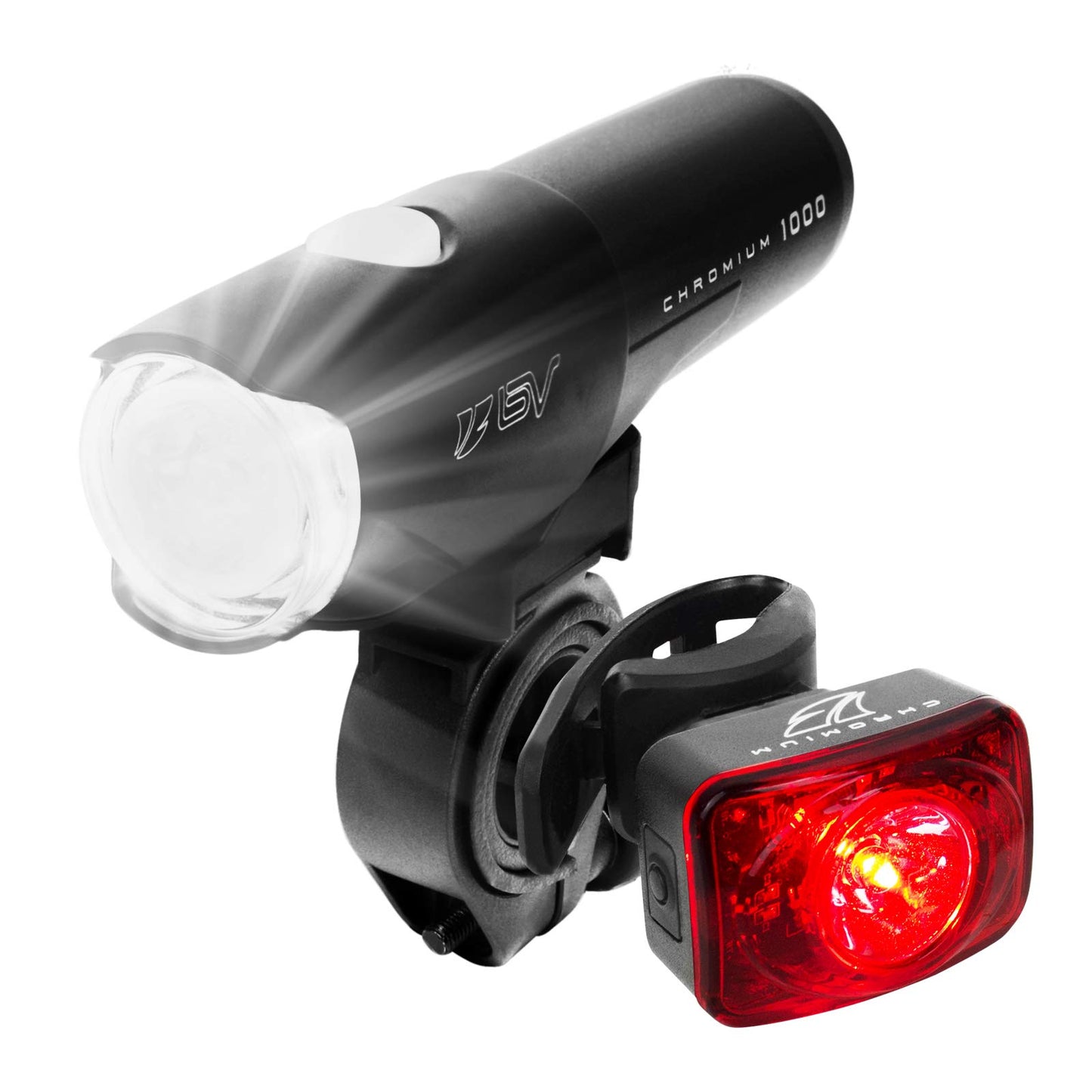 BV Chromium Super Bright (1000 Lumens) USB Rechargeable Bike Headlight with Free Taillight| 2500mAh Lithium Battery | Water Resistant IP44 - Fits All Bicycles with Multiple Mounting Options