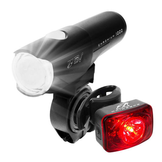 BV Chromium Super Bright (1000 Lumens) USB Rechargeable Bike Headlight with Free Taillight| 2500mAh Lithium Battery | Water Resistant IP44 - Fits All Bicycles with Multiple Mounting Options