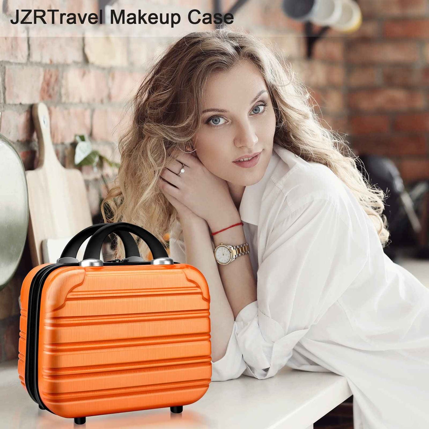 14inch Makeup Train Case PC ABS Cosmetic Case Hardshell Makeup Bag Organizer Toiletry Gifts for Her Travel Outside Activity (orange)