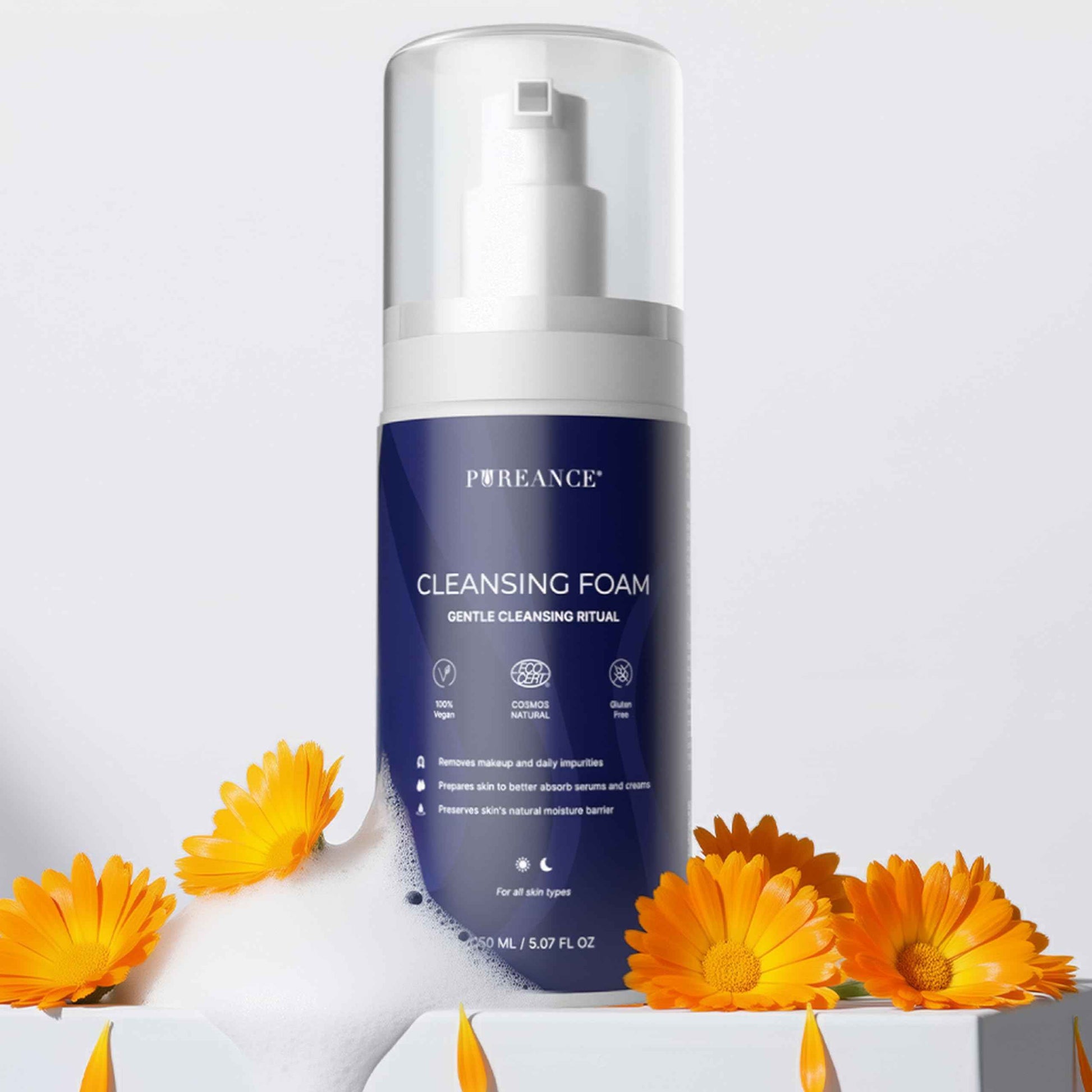 PUREANCE Cleansing Foam - Face Wash for Women - Gentle Foaming Facial Cleanser - Sensitive Skin Facewash - With Calendula, Chamomile, Lactic Acid & More - 5.07 Fl Oz