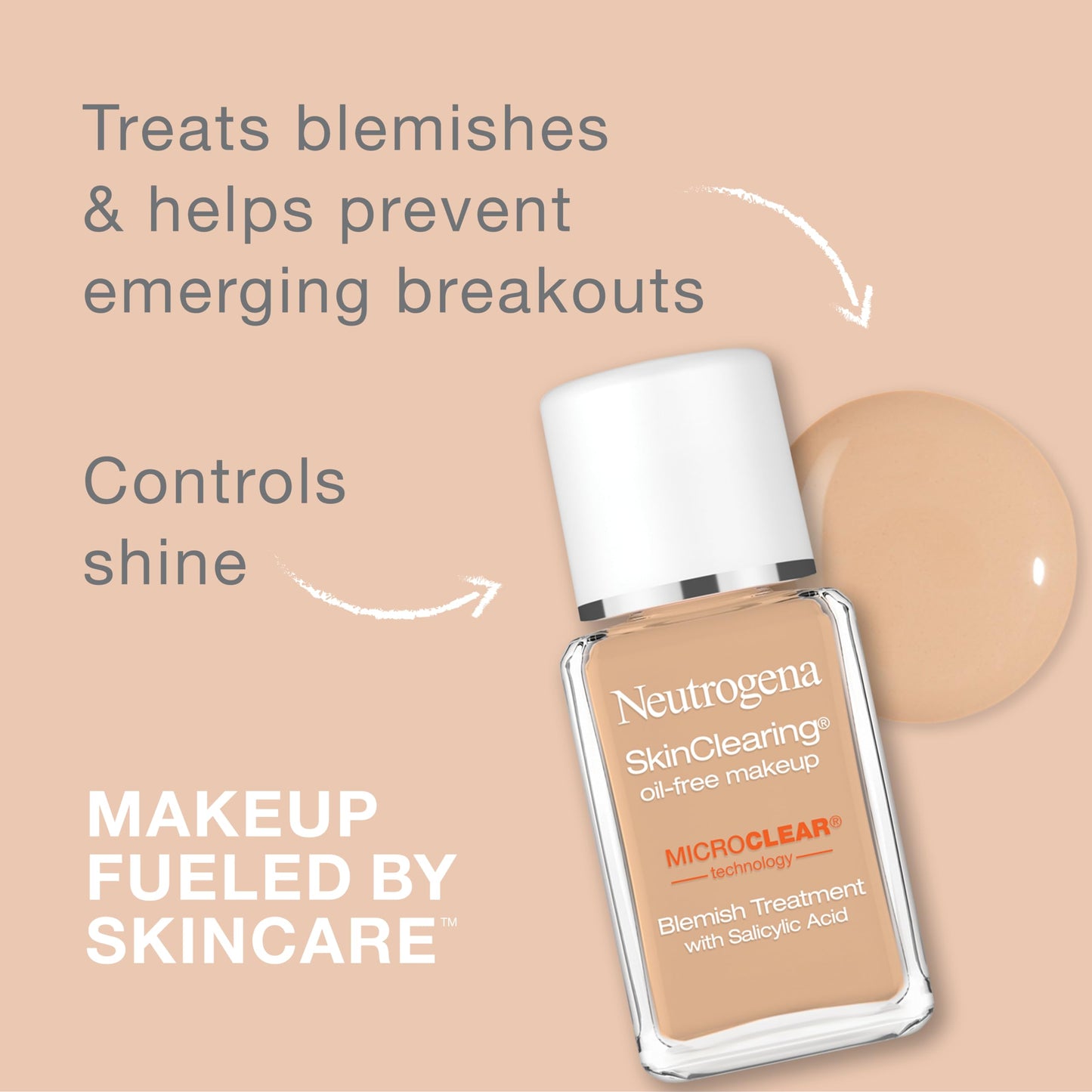 Neutrogena SkinClearing Oil-Free Acne and Blemish Fighting Liquid Foundation with.5% Salicylic Acid Acne Medicine, Shine Controlling Makeup for Acne Prone Skin, 60 Natural Beige, 1 fl. oz