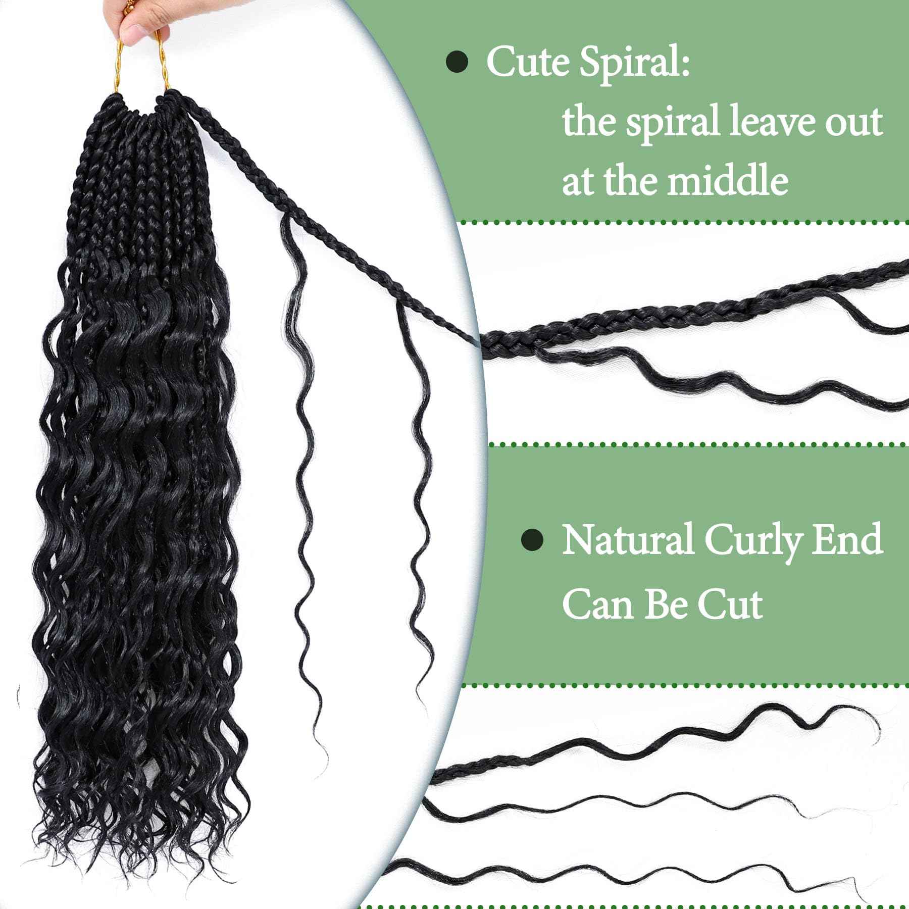 Eerya 8 Packs Boho Goddess Box Braids Crochet Hair for Black Women 16 inch Pre-looped Bohemian Crochet Box Braids With Curly Ends Synthetic Crochet Hair Extensions (16 inch, 1B)