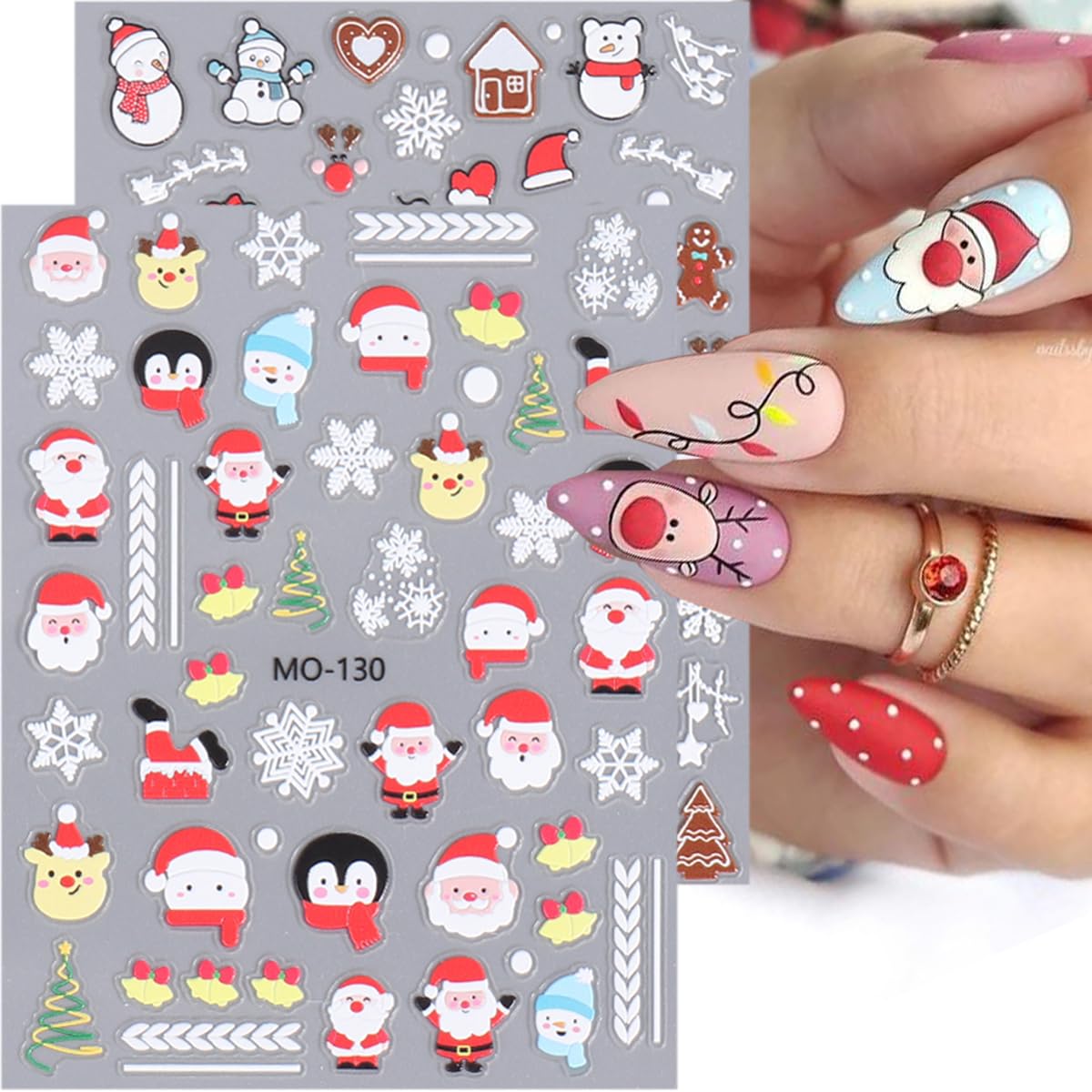 Christmas Nail Art Stickers 4 Sheets 3D Christmas Nail Decals Self-Adhesive Nail Art Design Elk Snowman Santa Claus Snowflake Nail Decals Christmas Nail Supplies for Women Girls Holiday Manicure Decor