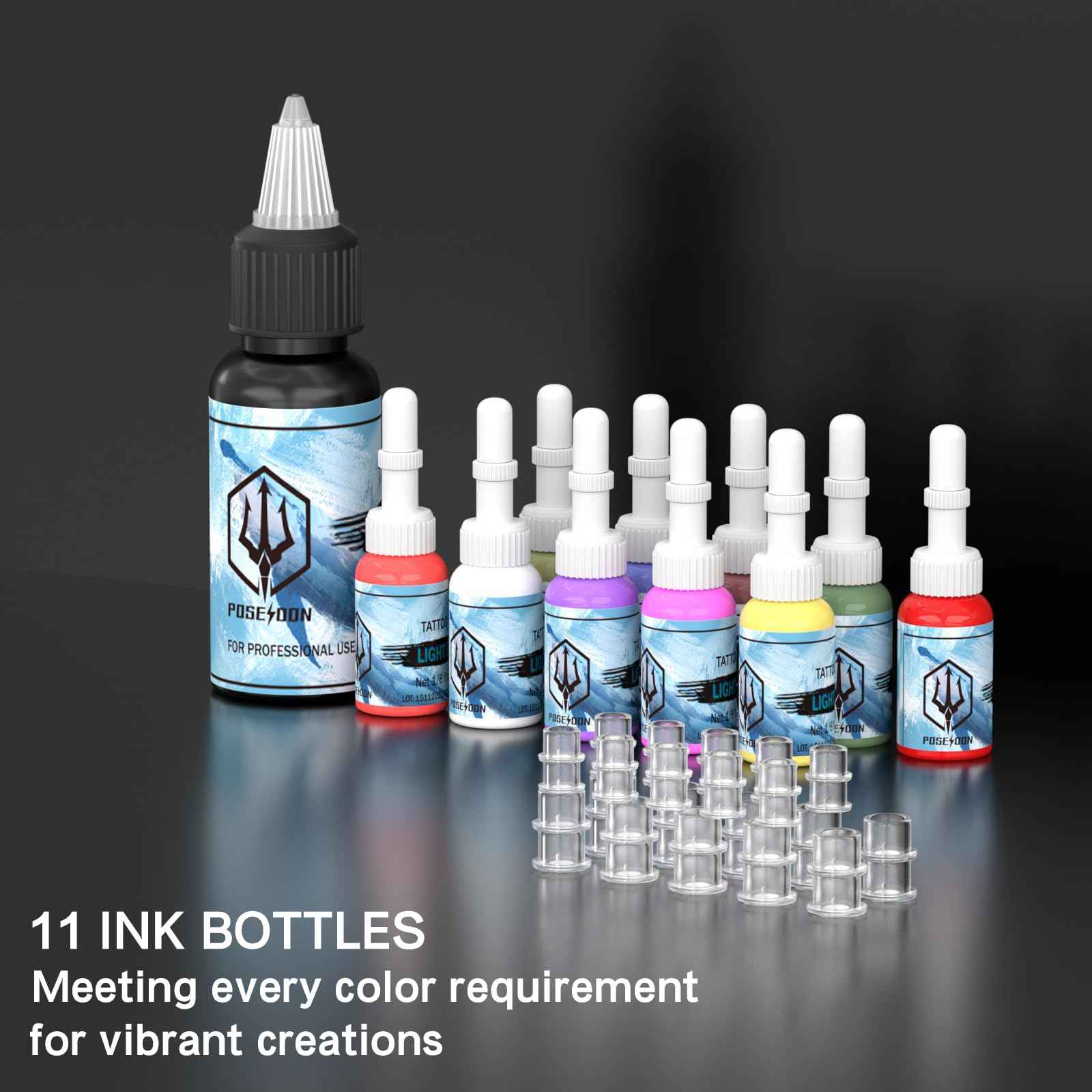 POSEIDON Wireless Rotary Tattoo Machine Kit with 20 Tattoo Cartridge Needles, Ink Set & 2 Rechargeable Batteries | Professional Portable Tattoo Gun for Beginners | Complete Starter Supplies