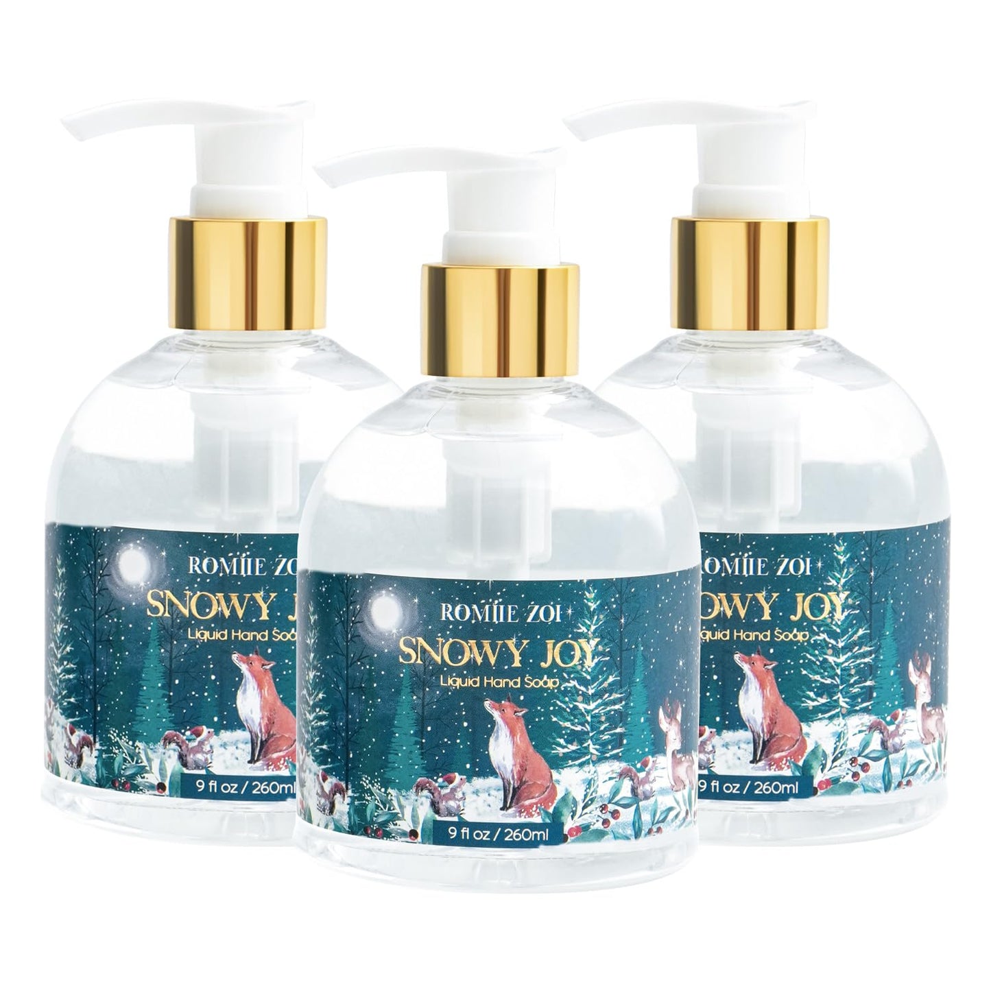 ROMIIE ZOI Christmas Liquid Hand Soap with Gift Box - Snowy Joy, Infused with Fresh-Cut Spruce Branches Aroma - 260ml/ 9 fl.oz（Pack of 3）