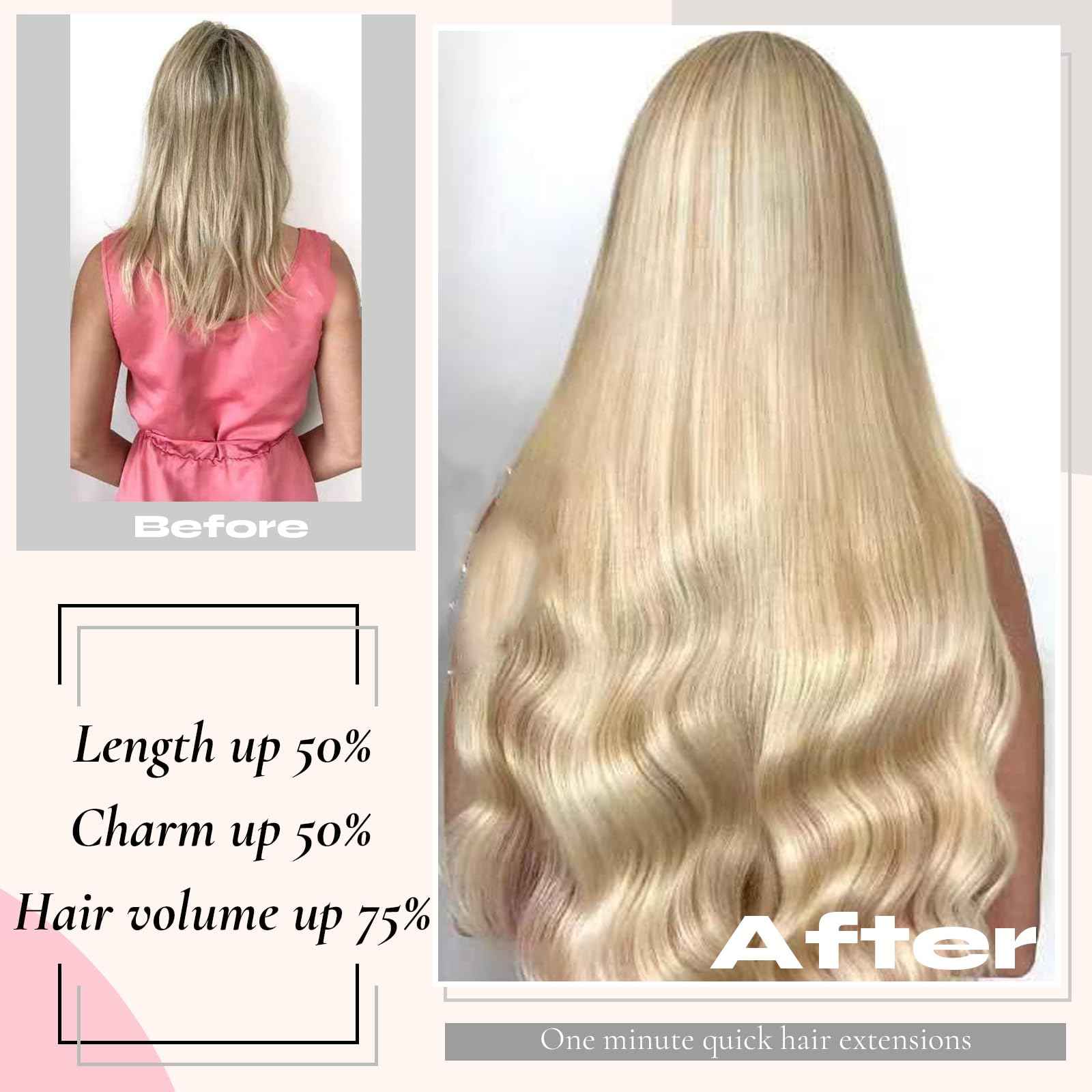 Human Hair Clip in Extensions Ash Blonde and Highlighted Bleach Blonde Clip in Hair Extensions Real Human Hair 14inch/90g Straight Clip ins 100% Real Human Hair Extension for Women 8pcs