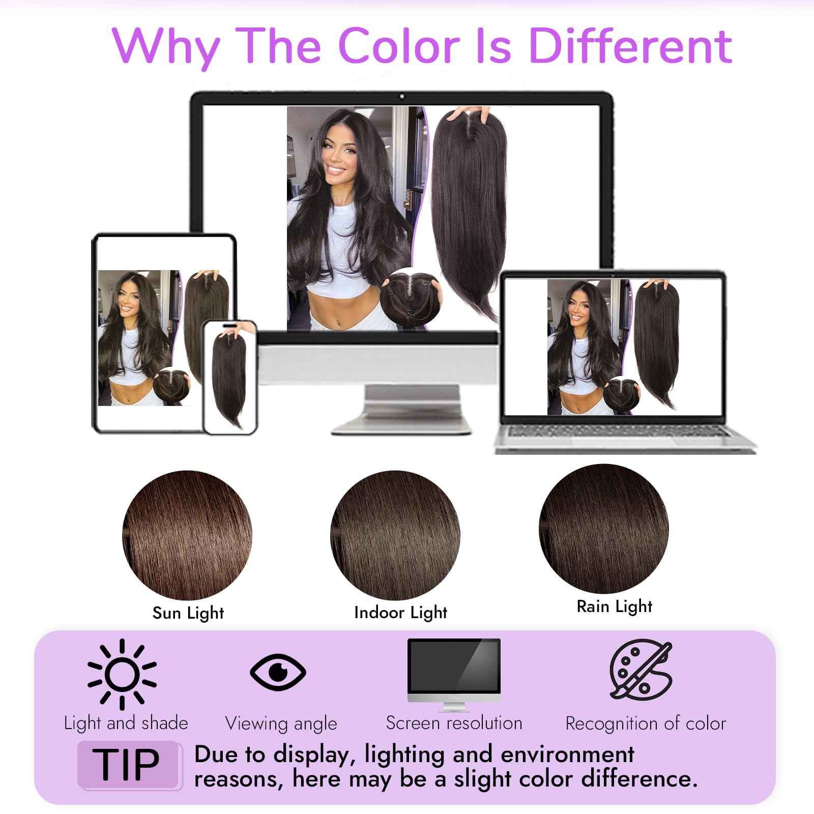 Eawwii Dark Brown Hair Toppers for Women with Thinning 3D 360° Cover Clip in Wispy Bangs Upgraded Adjustable Bandage 24 Inch Long Layered