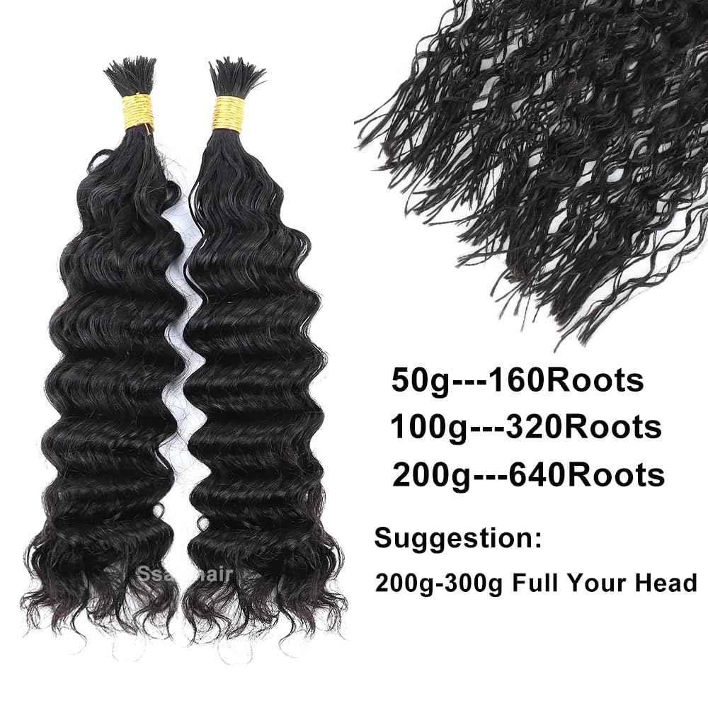 Ssawhair Pre-Divided Deep Wave Bulk Human Hair For Boho Braids Double Drawn Curly Virgin Human Hair Bulk For Braiding Hair Extensions 18Inch 50g 160Roots