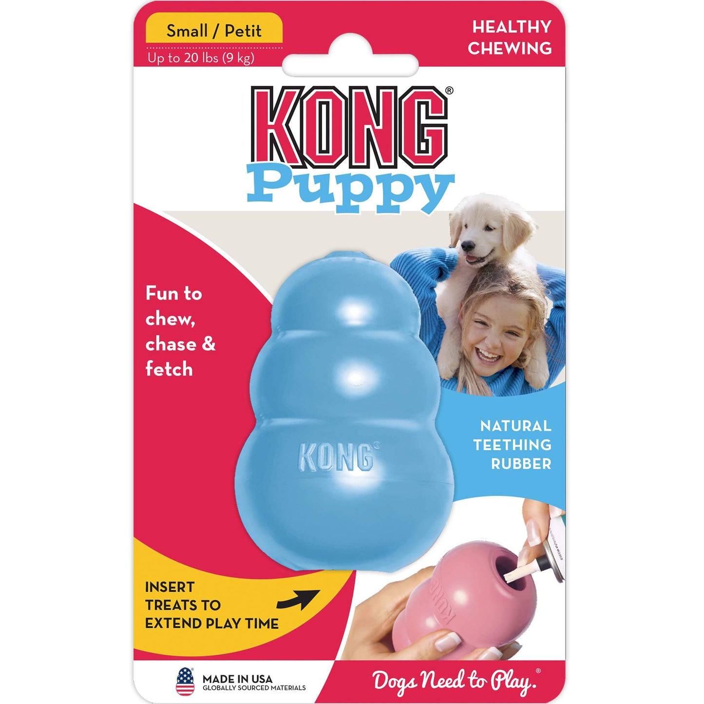 KONG Puppy - Natural Teething Rubber Chew Toy for Dogs - Stuffable Dog Toy for Extended Playtime - Chew & Fetch Toy for Puppies - for XS Puppies - Blue