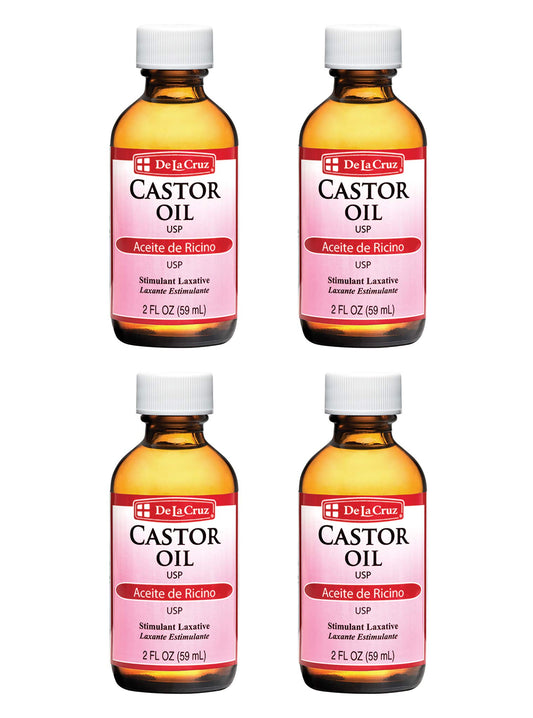 De La Cruz Castor Oil - 100% Pure Castor Oil for Hair, Skin, Eyelashes, and Eyebrows - USP Grade, 2 FL Oz (4 Bottles)