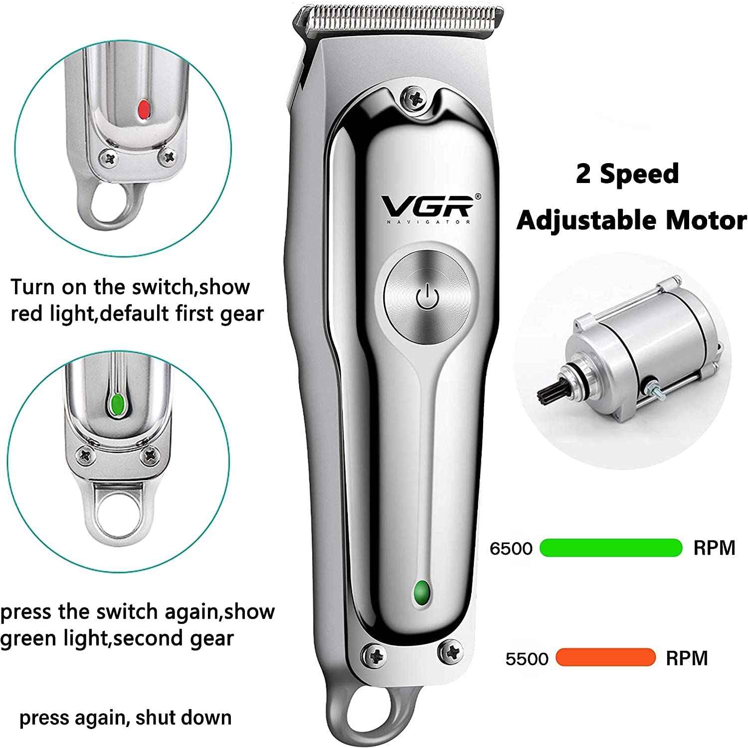 Electric Hairdresser, Cordless Close Cutting T-Blade Trimmer Kit for Family Cordless Grooming Kit (Silver)