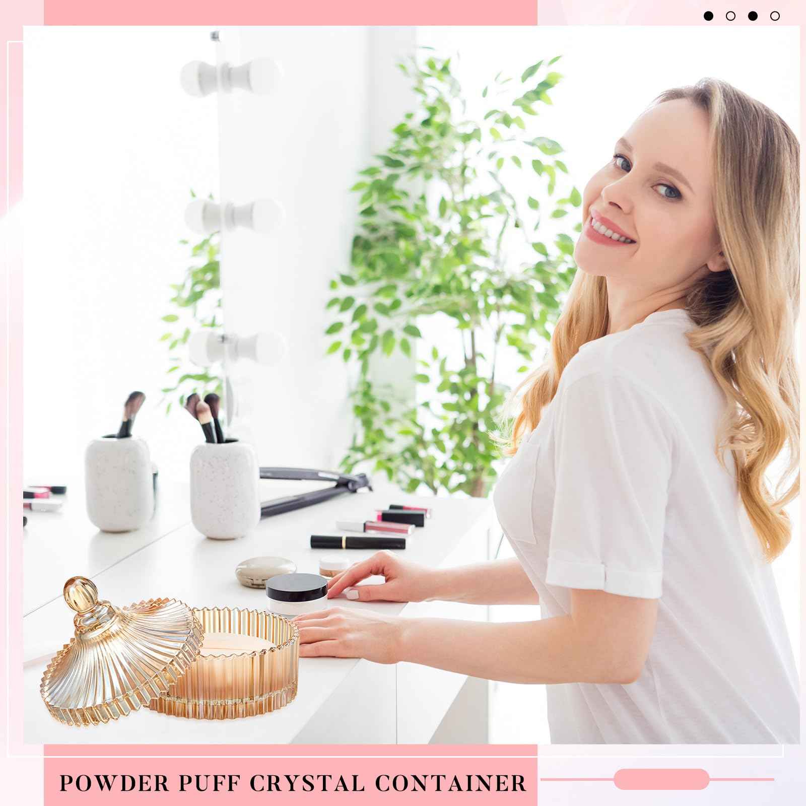 Tioncy 3 Pcs Extra Large Body Powder Puff and Container 5.43'' Glass Body Container with 5.12'' Powder Puff Glass Jar for Women's Talcum(Amber)