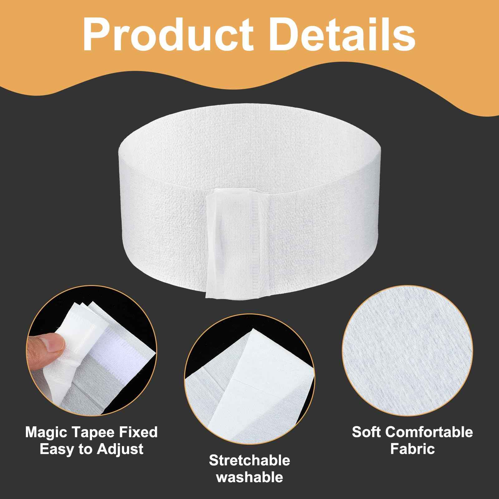 MBAIYO 150 Pcs Disposable Facial Spa Headbands, White Stretchable Non-Woven Fabric Facial Head Bands Soft Skin Care Hair Bands with Convenient Closure for Salons Makeup Skincare Fitness Travel