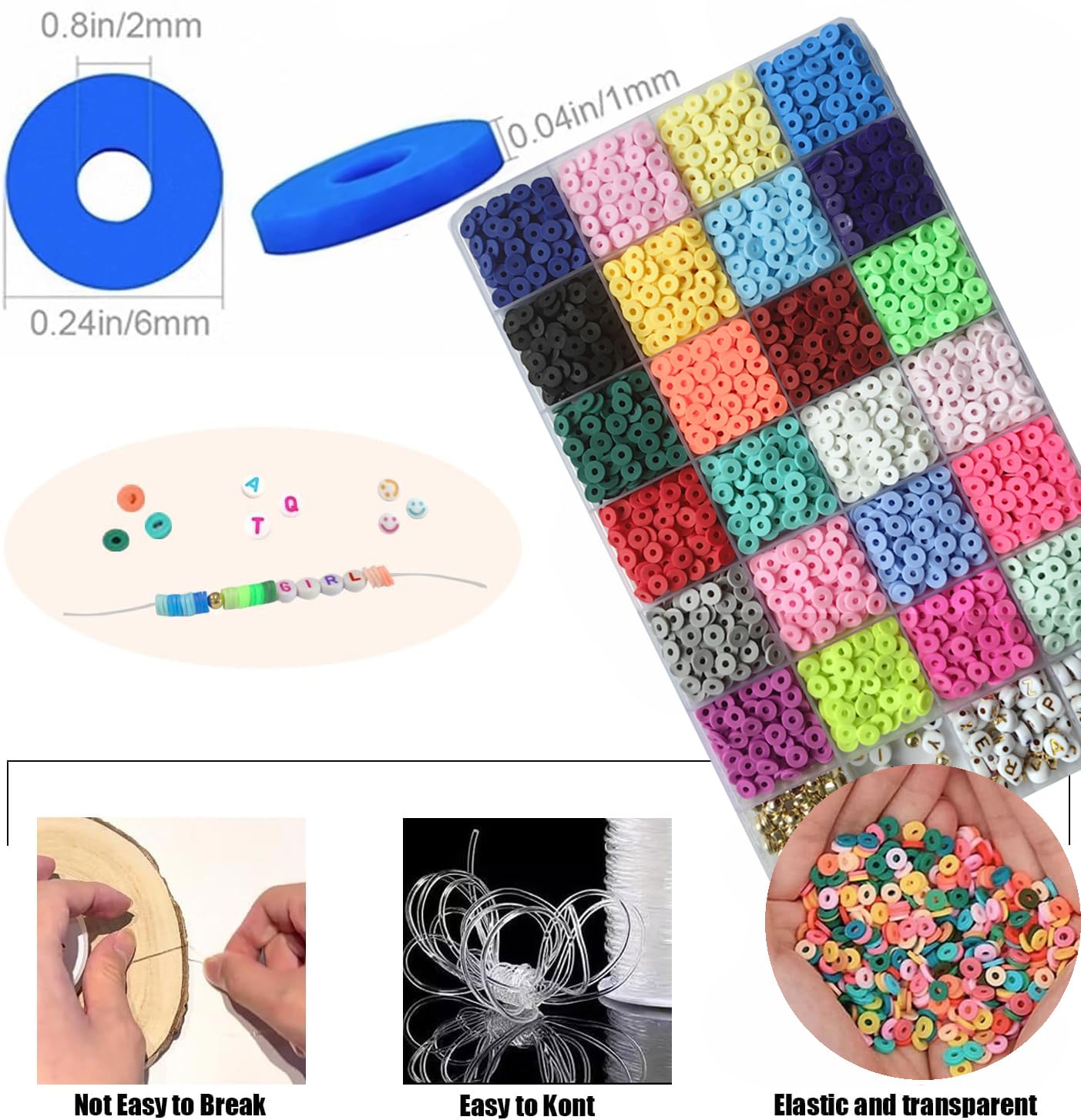 YMSDZHL 15000pcs Clay Beads for Bracelet Making Kit, 96 Colors Spacer Heishi Beads Flat Preppy Beads for Friendship Jewelry Making Polymer Alphabet Letter Beads with Pendant Charms Kits