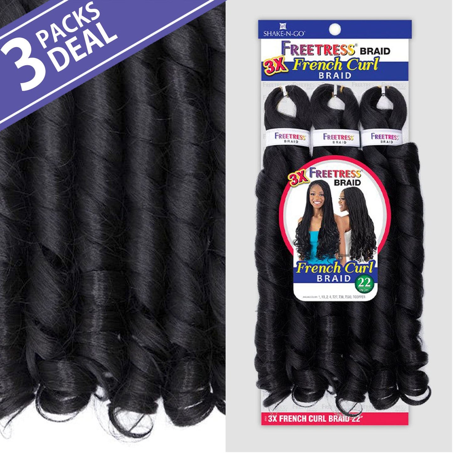 FreeTress Crochet Braids 3X French Curl 22" (pack of 3, 2)