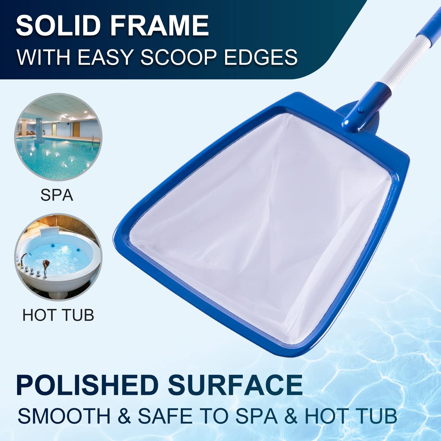 POOLAZA Hot Tub Skimmer Net Handheld, Professional Pool, Spa, Pound Skimmer Net with Aluminum Pole Handle, Deep Ultra Fine Mesh Netting Small Pool Skimmer Net, Upgrade Durable Hot Tub Net Hand Skimmer