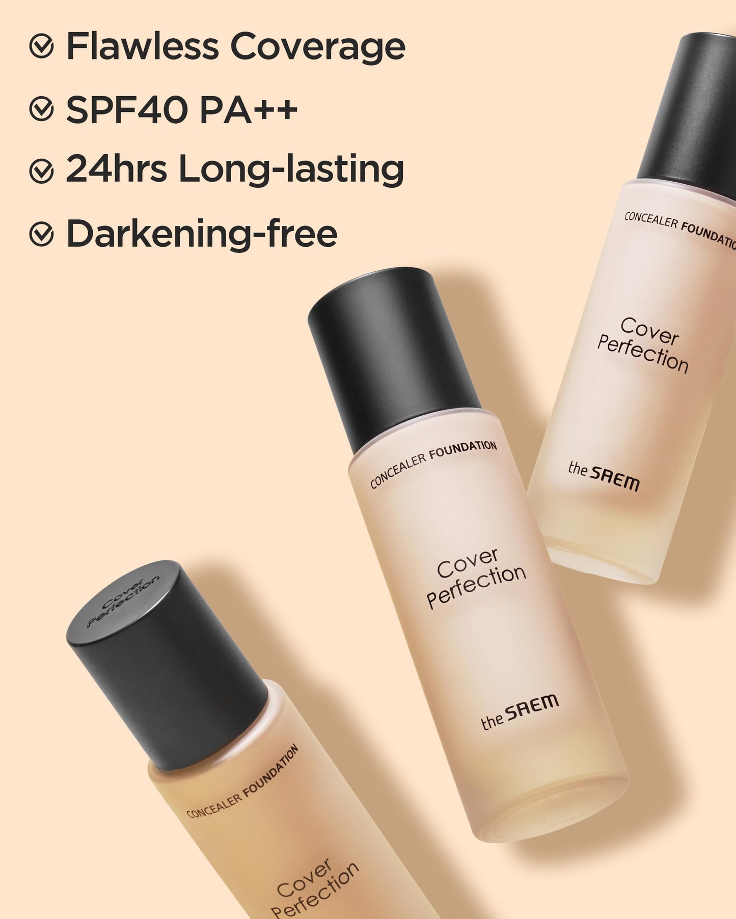 THESAEM Cover Perfection Concealer Foundation - 24H Coverage, Light Liquid Texture - Ideal for Oily, Combination Skin, Provides Semi-Matte, Smooth Finish, 1.01 fl.oz. (2.0 Rich Beige)