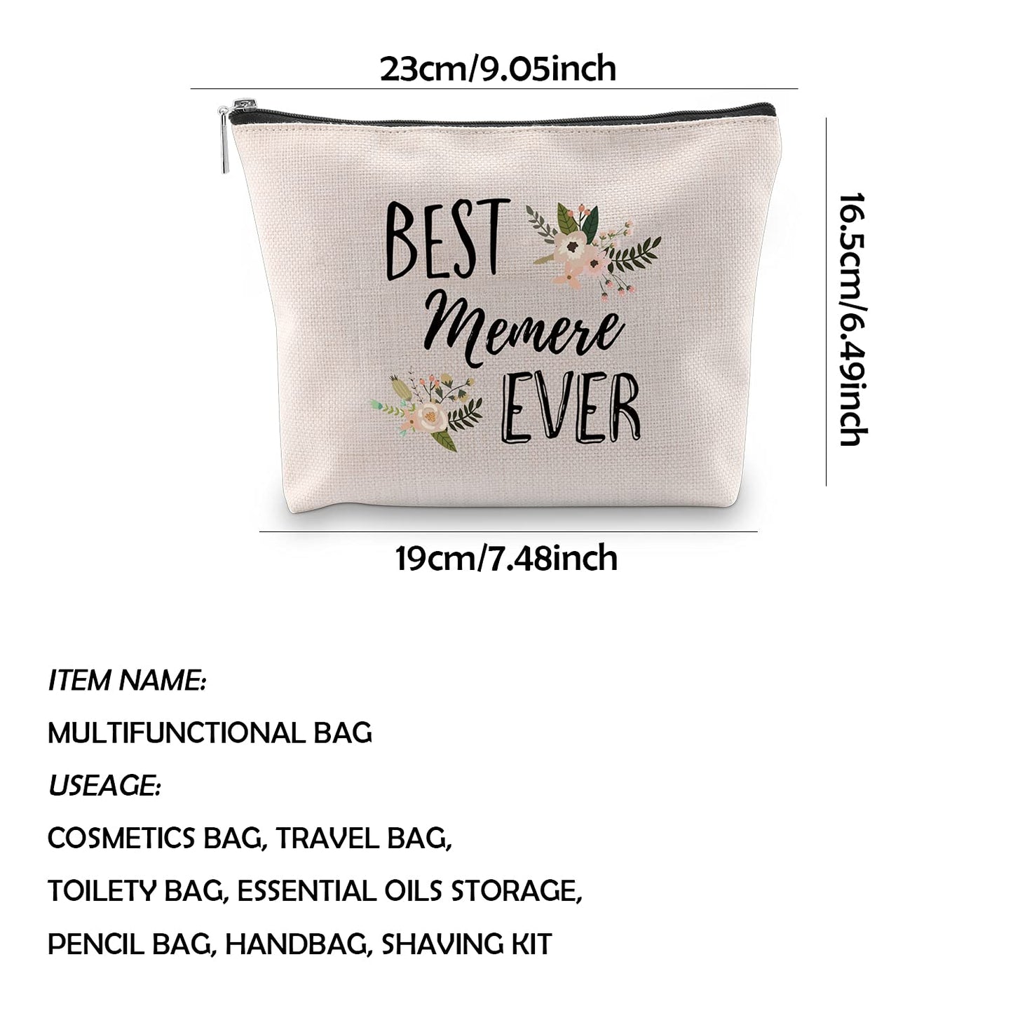 WCGXKO Best Memere Ever Grandma Gift Memere Gift Zipper Makeup Bags Travel Waterproof Toiletry Bag Accessories (Best Memere)