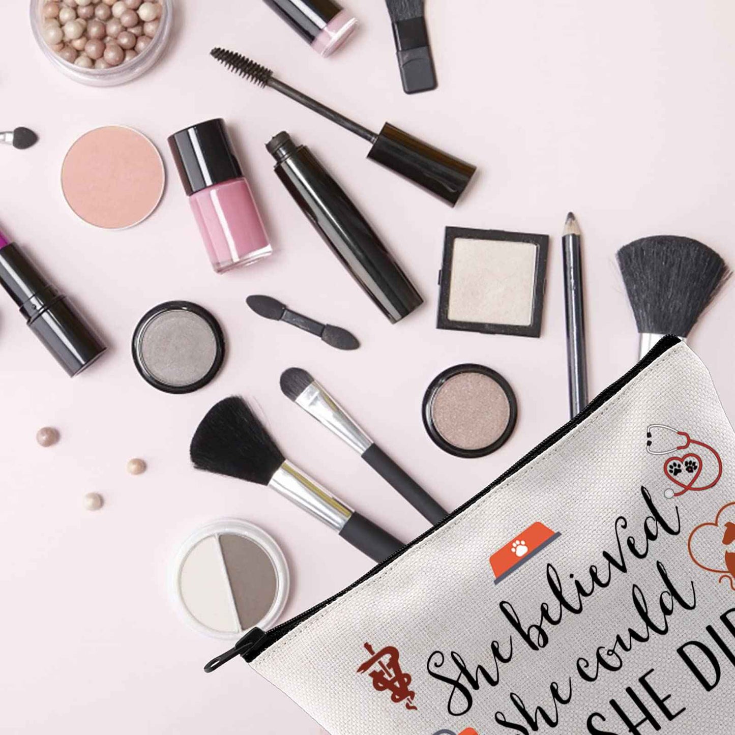 TSOTMO Vet Tech Gift Veterinary Inspirational Gift She Believed She Could So She Did Vet Tech Zipper Pouch Makeup Bag (She believed vet)