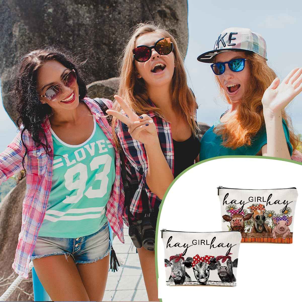 DHKG 2pcs Funny Farm Animals Cow Stuff Western Makeup Bag, Farm Animals Cosmetic Bag Cow Gifts for Women Female Girls Sister BFF, Christmas Birthday Gift, Western Stuff Travel Toiletry Bags