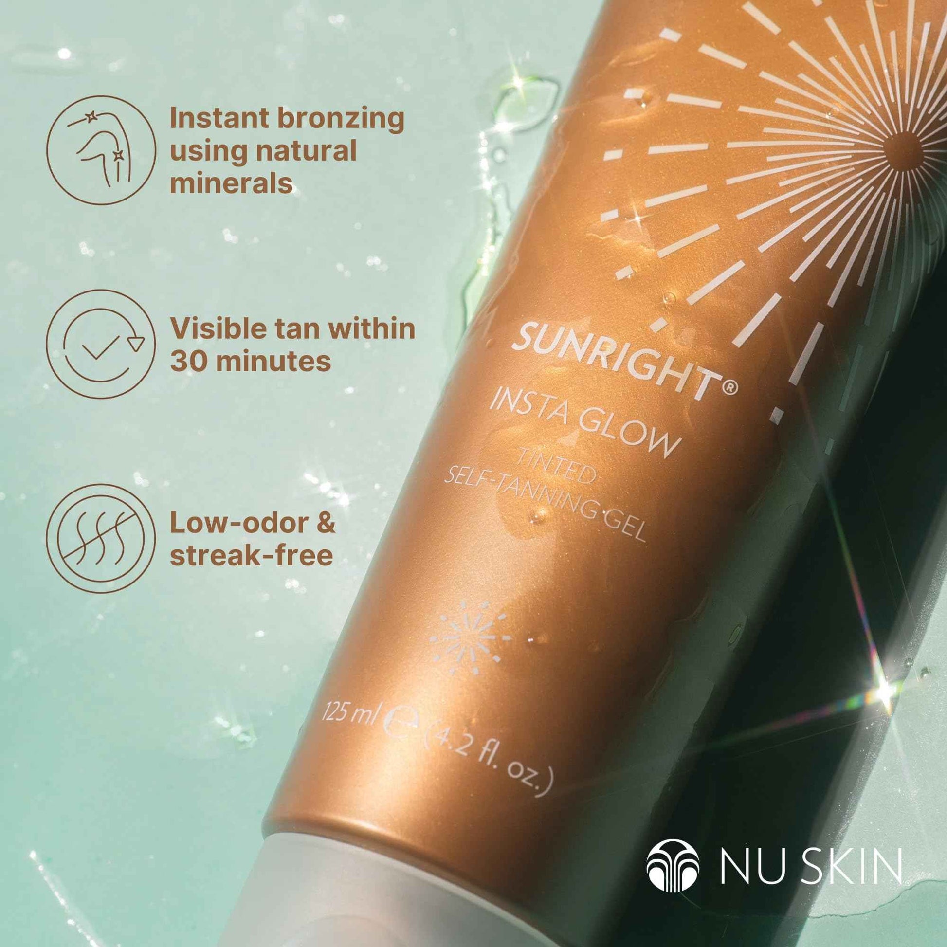 Nu Skin Sunright Insta Glow Self Tanner Gel | Natural Summer Tan for Face & Body | Beauty & Skin Care | Vitamin E & Avocado Oil | Natural Body Bronzer with DHA & Amino Acids | 4.2 oz | 1 Pack