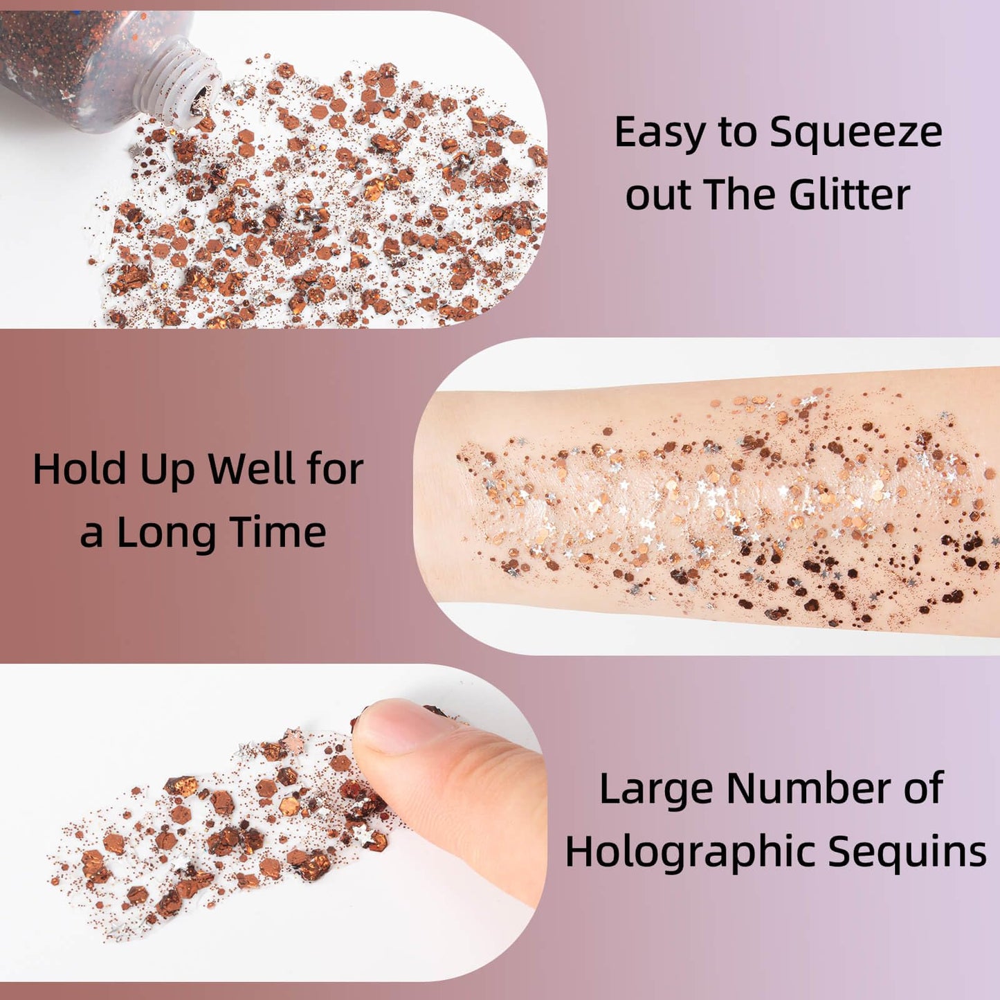 MEICOLY Brown Body Glitter,Deer Body Glitter Maroon Face Glitter Gel,Mermaid Sequins Glitter Face Paint,Chunky Glitter for Face Body Eye Lip Hair,Sparkling Gel Glitter Makeup for Women and Kids,50ml