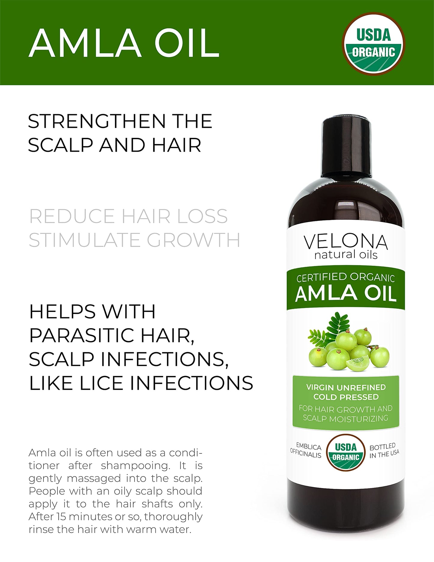 velona Amla Oil USDA Certified Organic - 32 oz | 100% Pure and Natural Carrier Oil | Extra Virgin, Unrefined, Cold Pressed | Hair Growth, Body, Face & Skin Care…