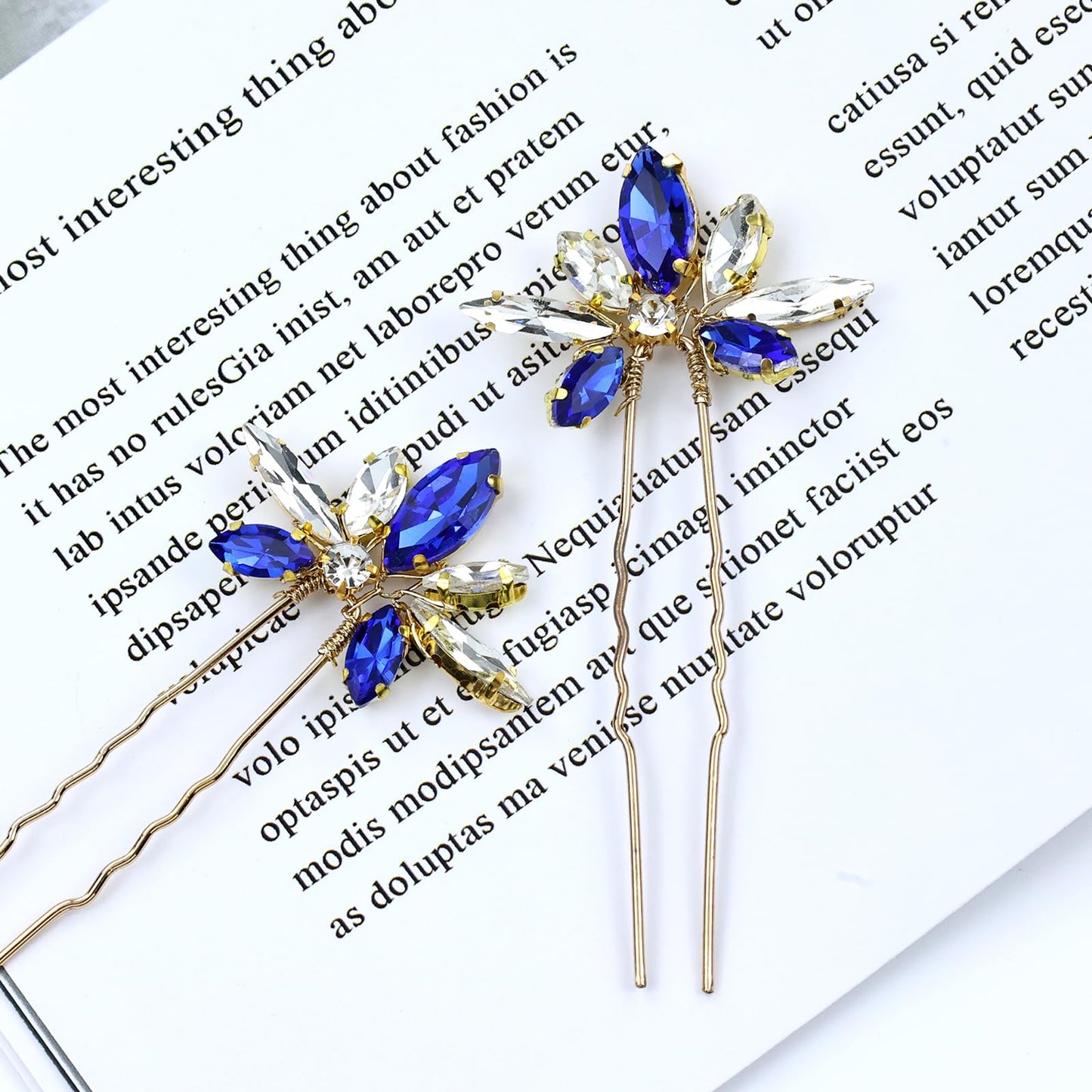 Dizila 12 Pack Royal Blue Sparkly Rhinestone Party Prom Wedding Bridal U-shaped Hairpins Headpieces Hair Accessories for Brides Bridesmaids Women Girls