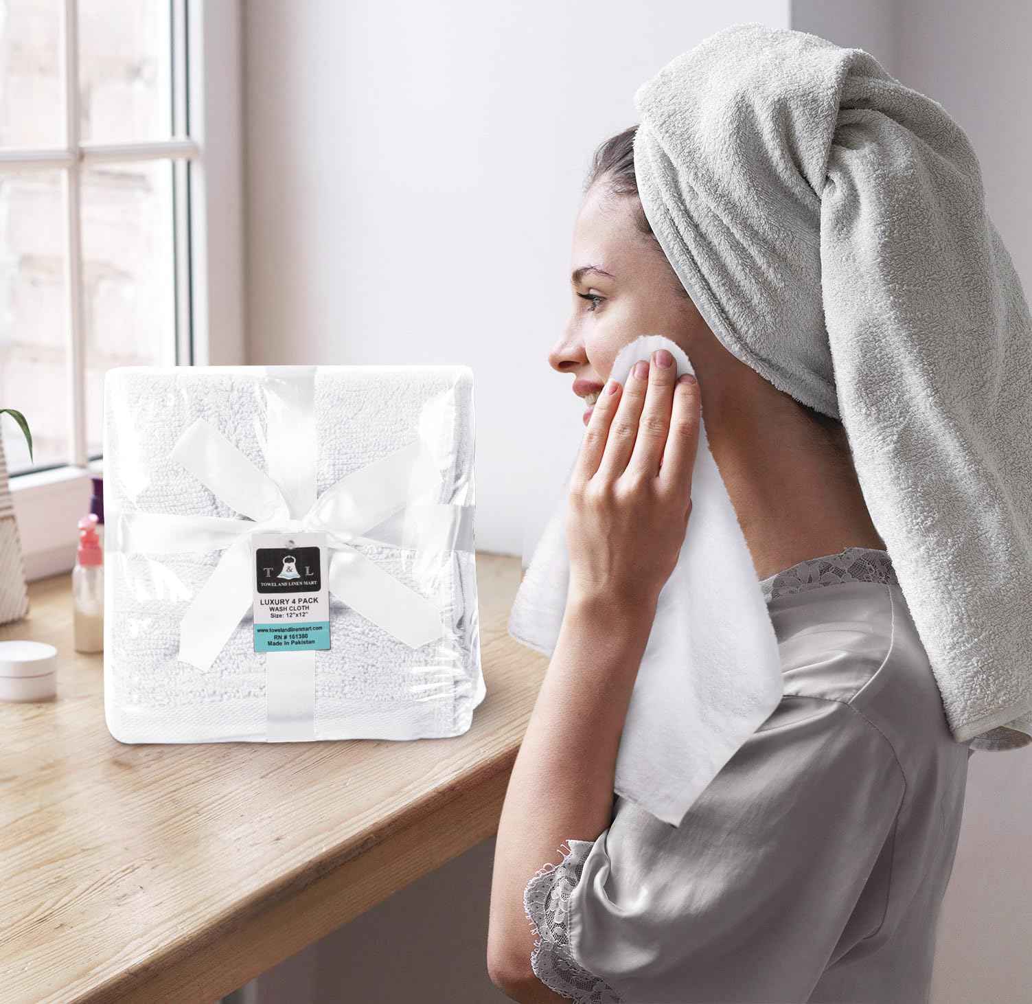 Towel and Linen Mart 100% Cotton- Wash Cloth Set -Pack of 4,Quick Dry,Luxurious,Absorbent,Soft Feel Spa & Hotel Perfect for Daily Use (12X12 White)