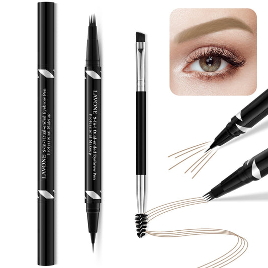 LAVONE Eyebrow Pen,2-IN-1 Dual-ended Waterproof Eyebrow Pencil,with 4 Tip Microblading Eyebrow Pen and Ultra-Precise Brow Pencil,Dual-ended Eyebrow Brush,Eyebrows Makeup for Natural Looking-Taupe